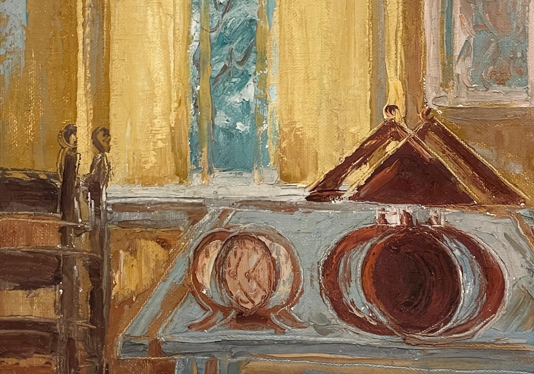 Ein abstraktes, surrealistisches 1950er-Jahre-Mitte-Jahrhundert-Moderne-Interieur-Stillleben-Gemälde (Surrealismus), Painting, von Harold Haydon