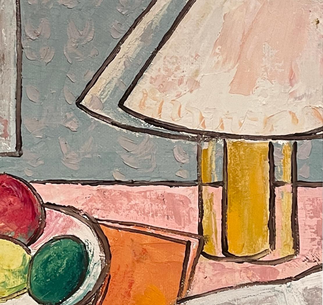 Ein abstraktes, surrealistisches 1950er-Jahre-Mitte-Jahrhundert-Moderne-Interieur-Stillleben-Gemälde im Angebot 2