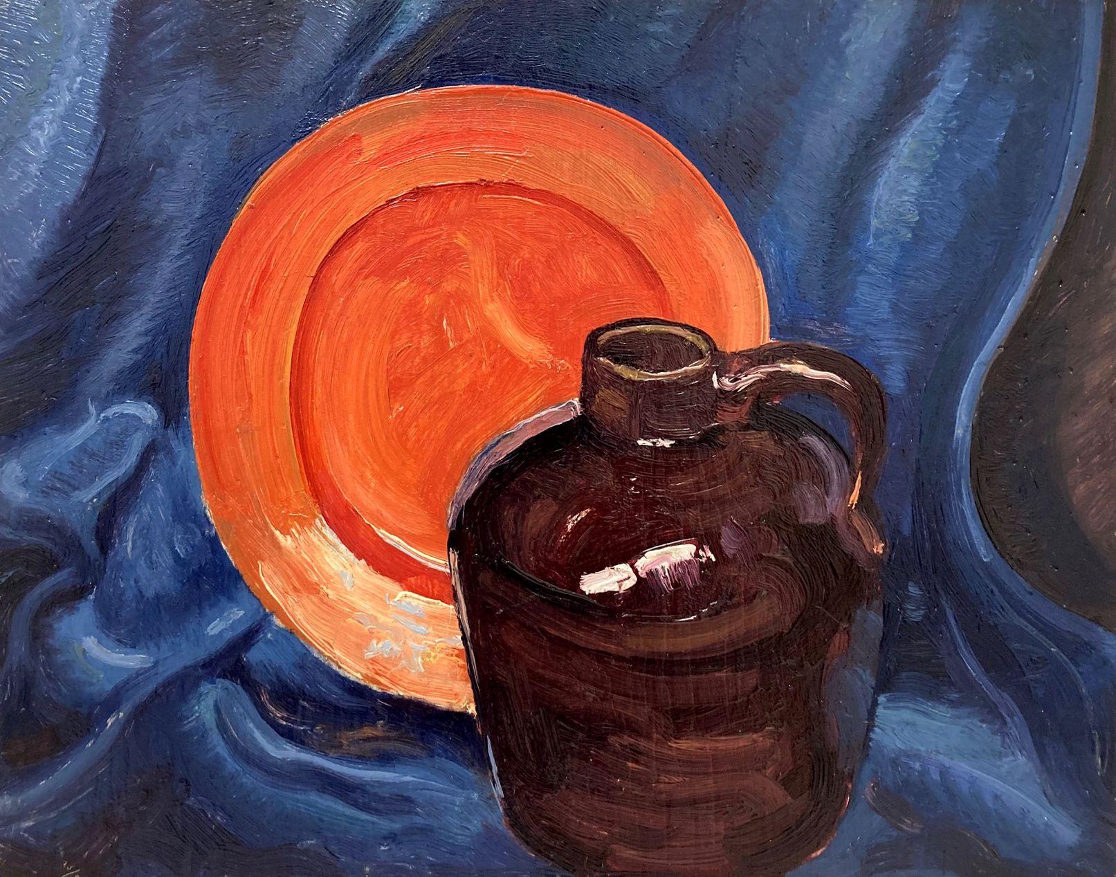 Harold Haydon Still-Life Painting - Untitled (Still Life with Plate and Ceramic Jug)