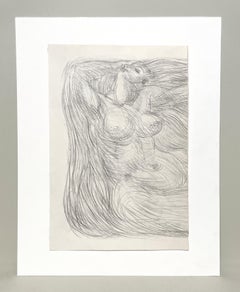 Exquisita litografía moderna de los años 40 de una modelo desnuda, "Figura voladora"