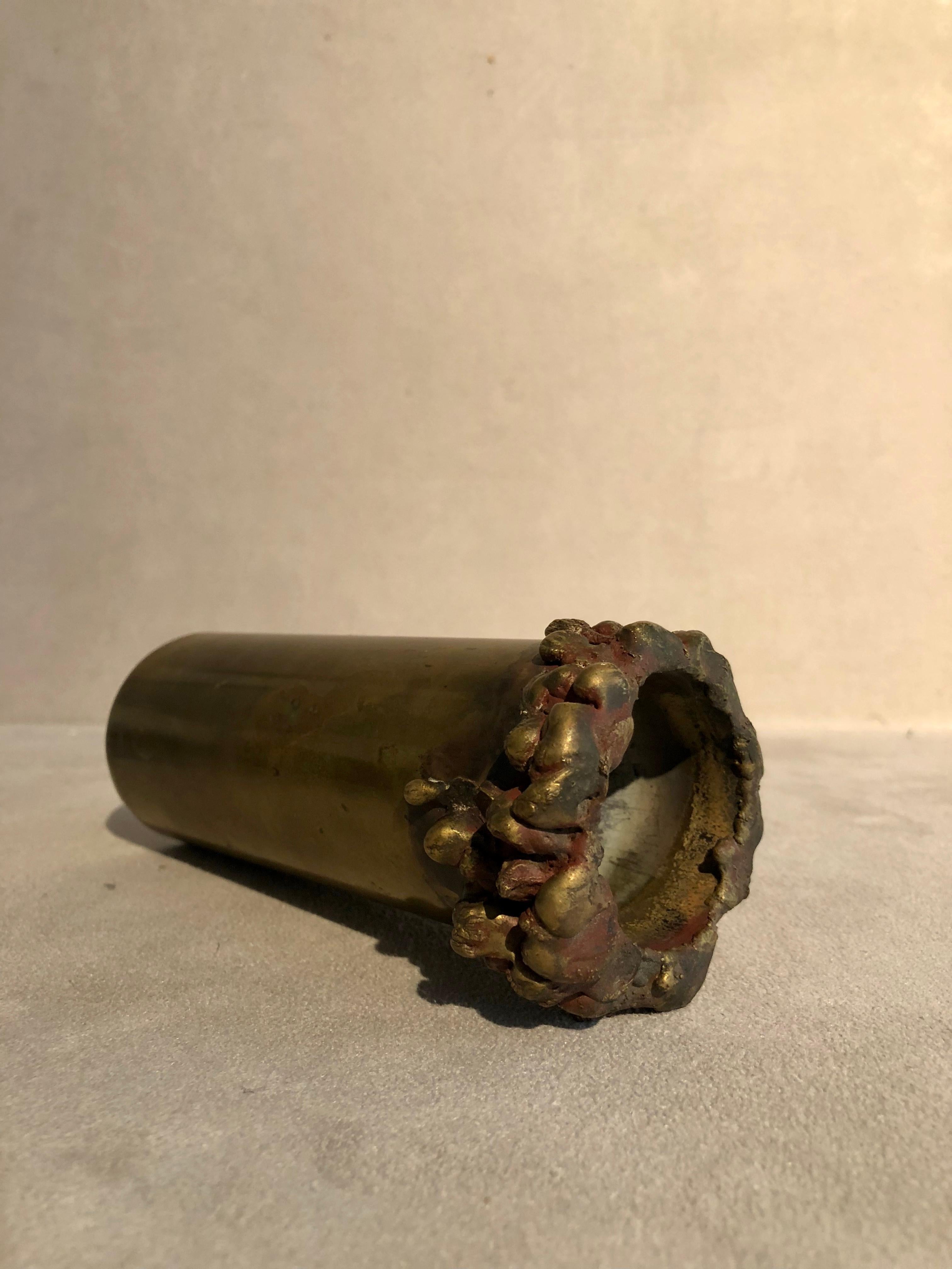 Organic Modern Harold Kerr Bronze Vessel with Lava Motif