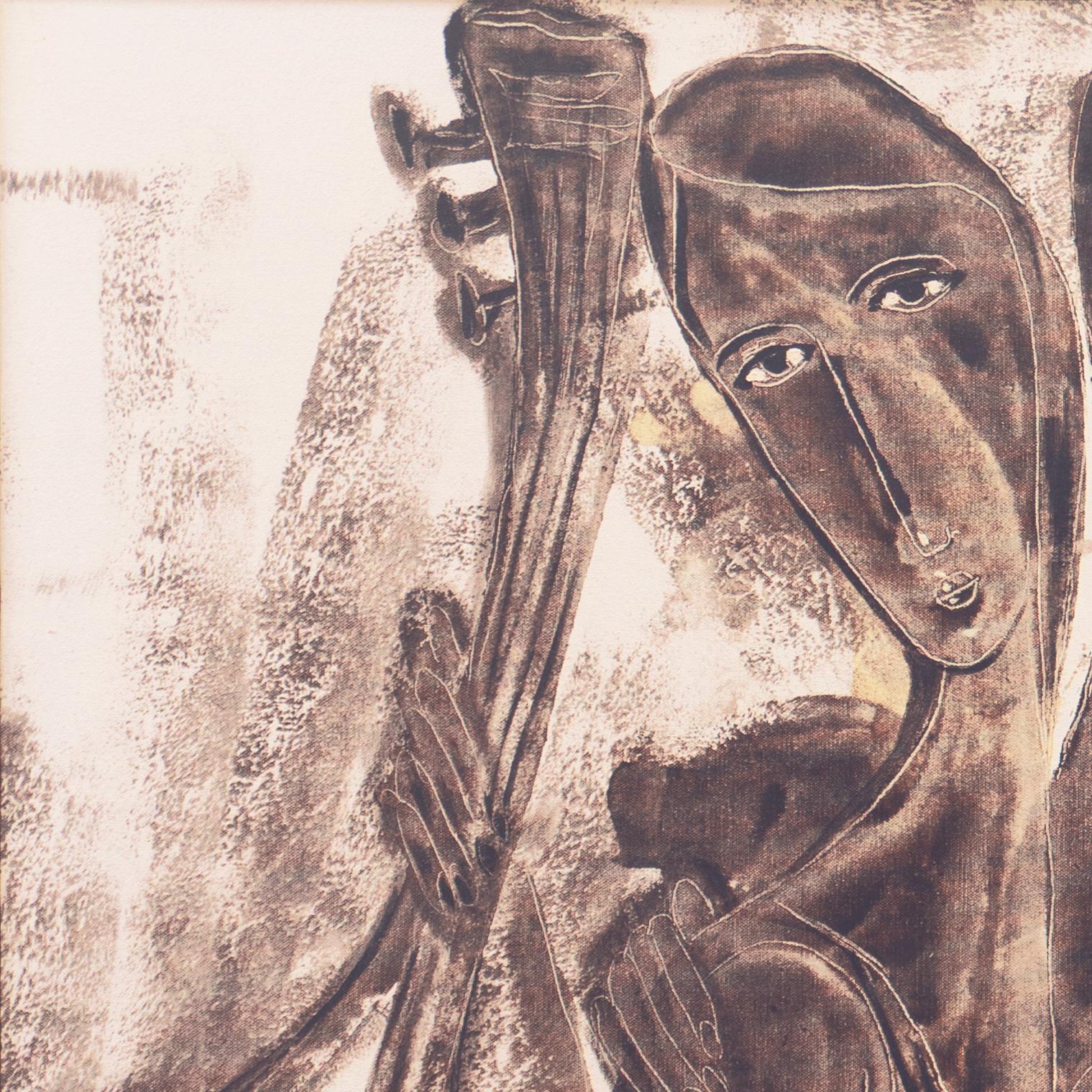 'Two Women with a Guitar', Large Tonalist Figural Oil, New Orleans, New York For Sale 1