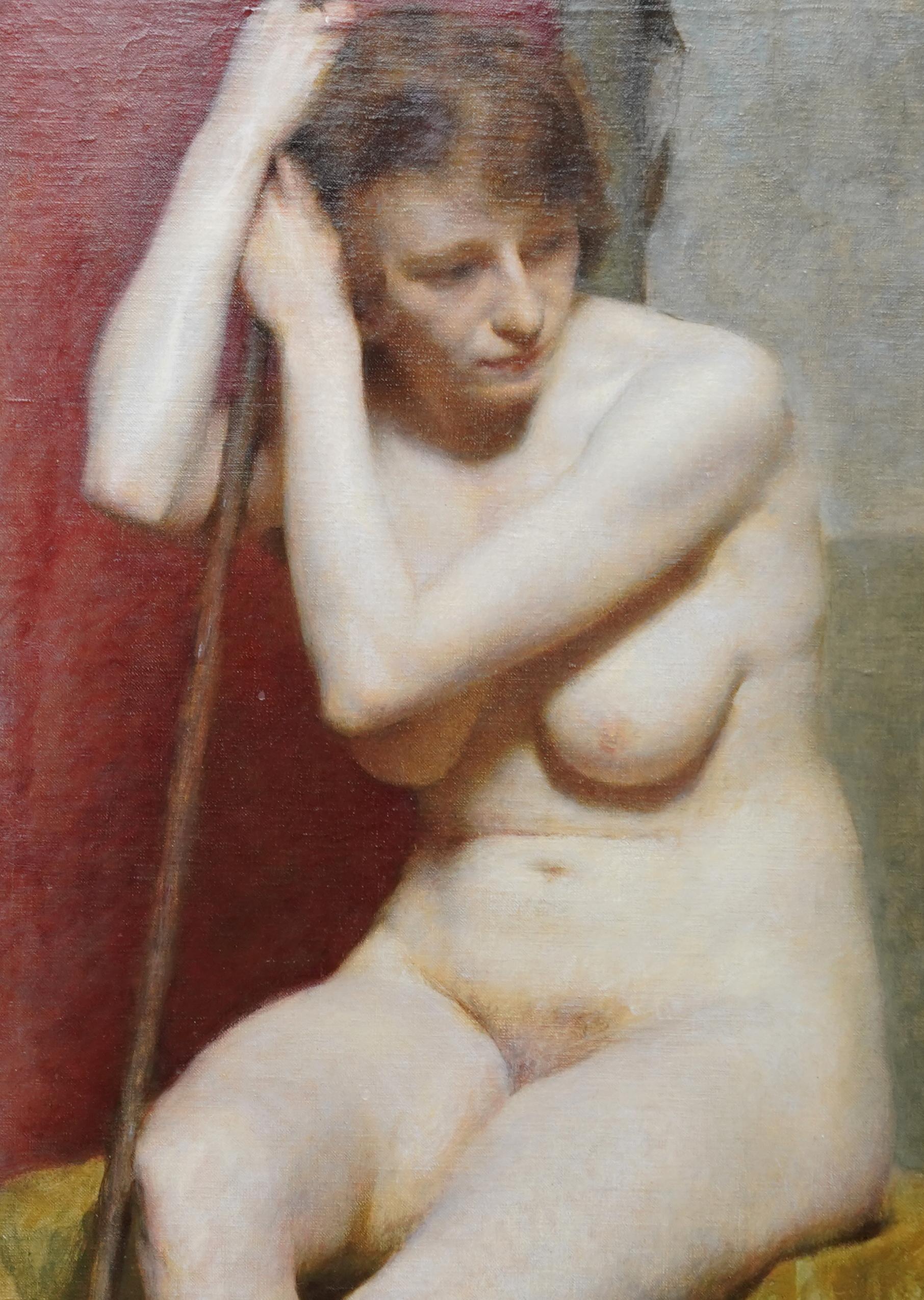 Seated Female Nude Portrait -  British 1930's portrait oil painting Empire frame - Realist Painting by Harold Knight