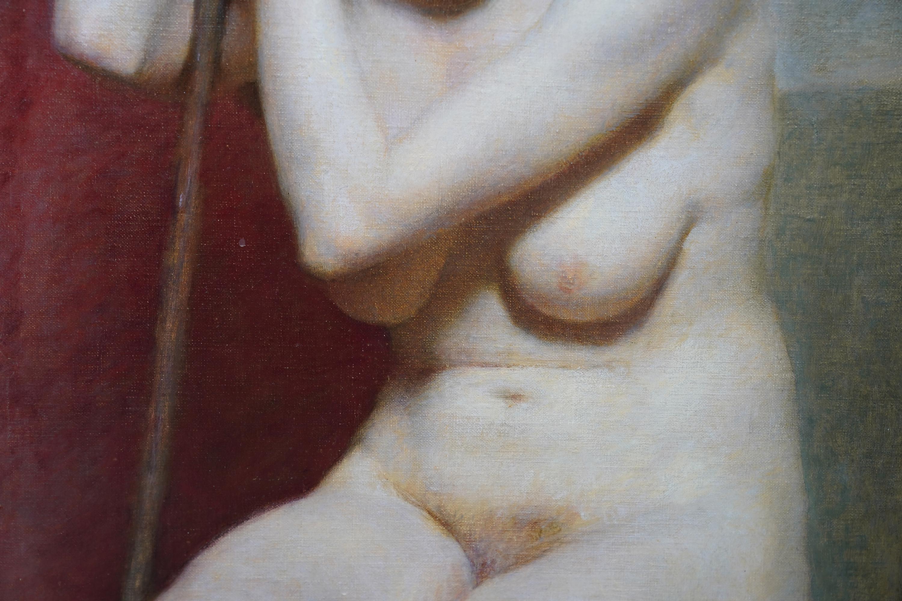 Seated Female Nude Portrait -  British 1930's portrait oil painting Empire frame For Sale 3