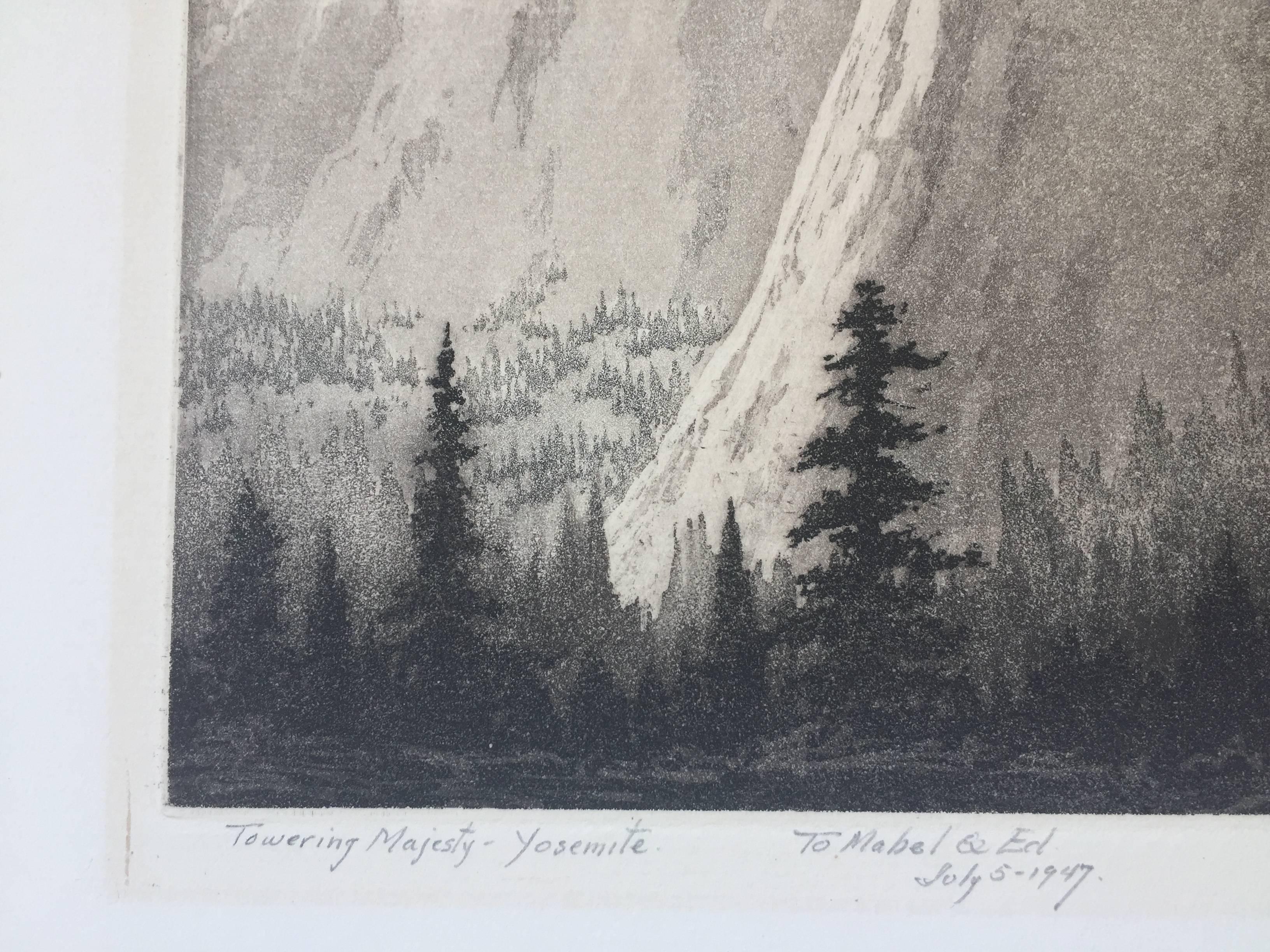 TOWERING MAJESTY - YOSEMITE - Gray Landscape Print by Harold Lukens Doolittle