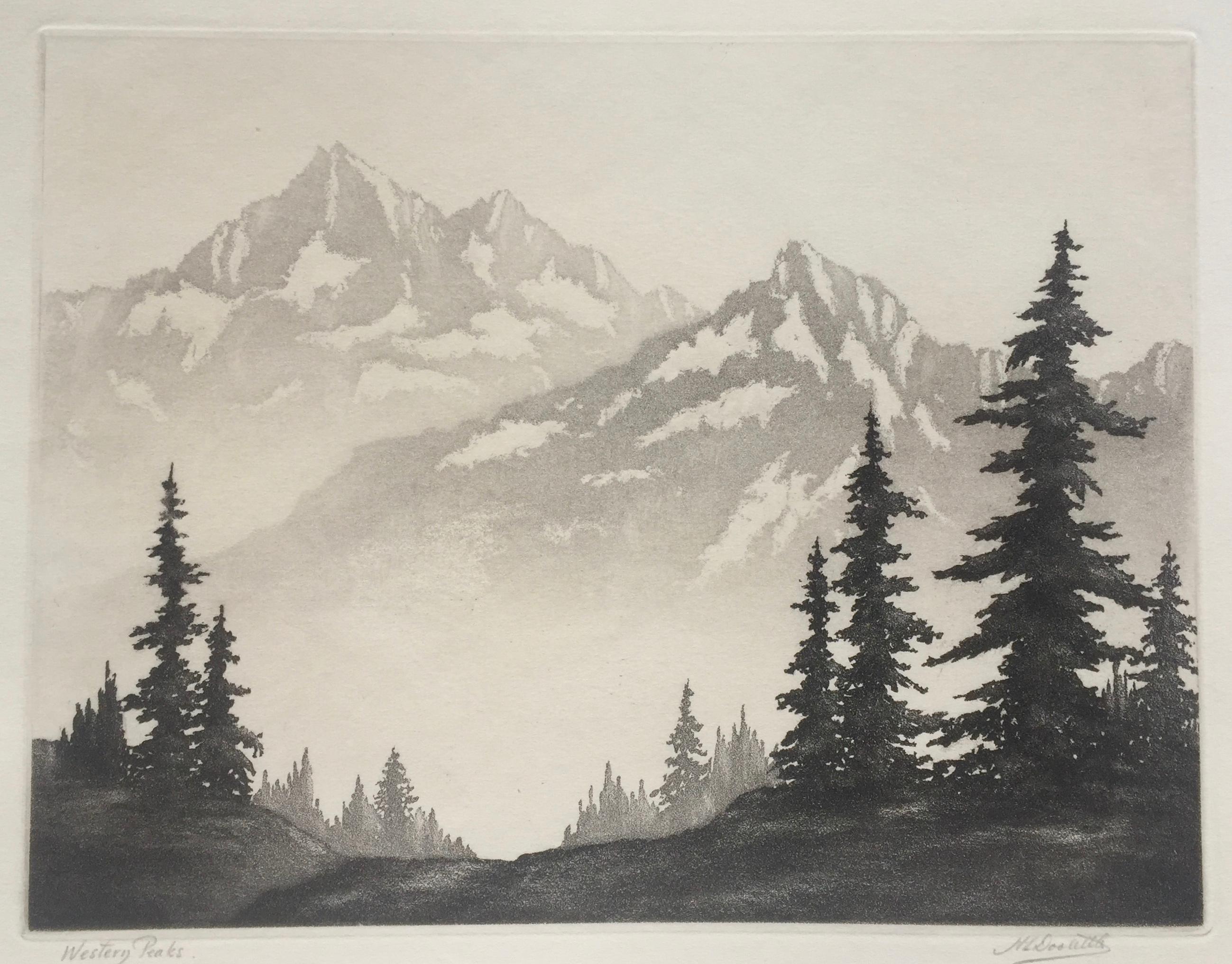 Harold Lukens Doolittle Landscape Print - WESTERN PEAKS