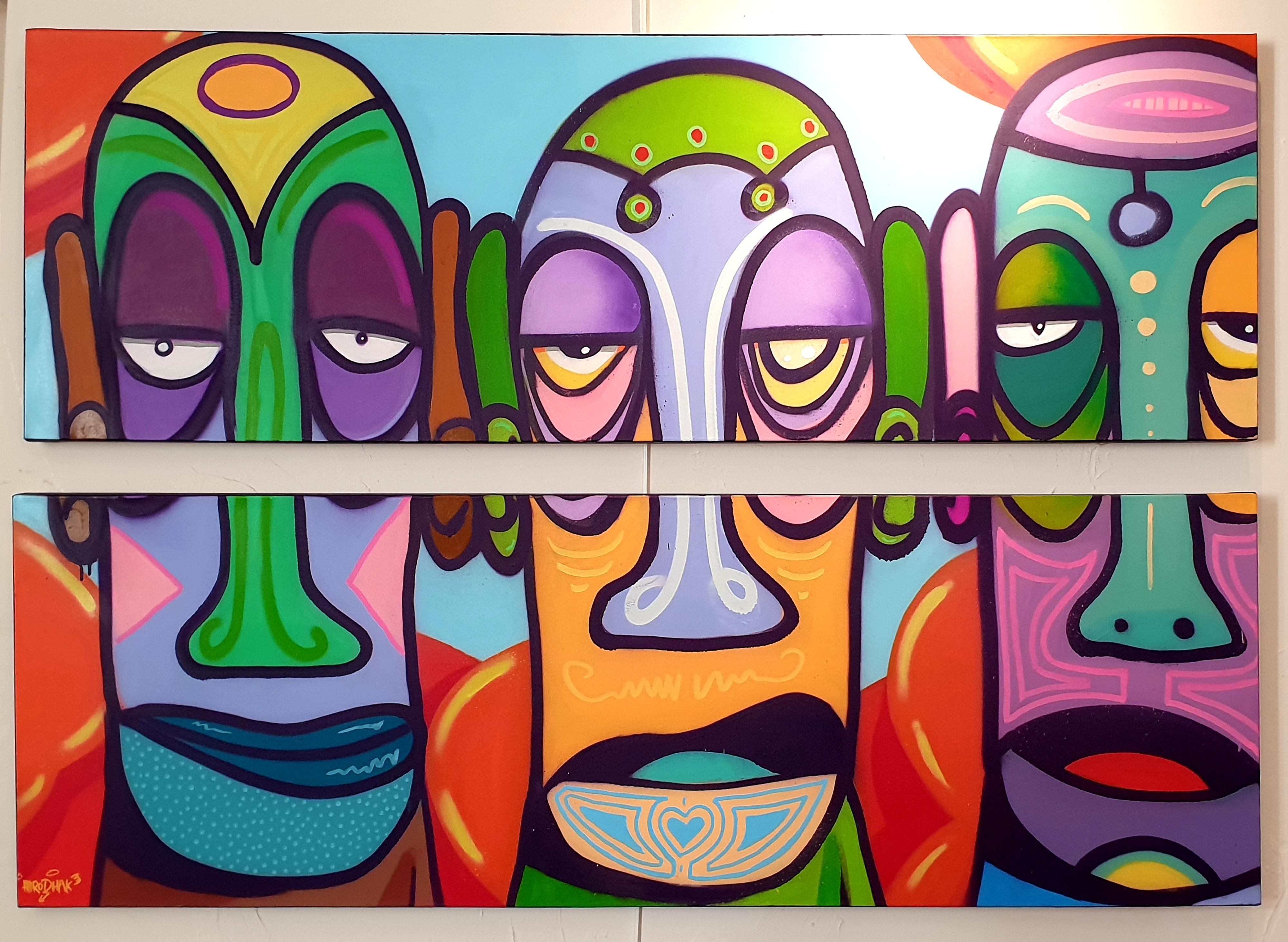 Díptico Contemporáneo de Arte Callejero Aerosol sobre Lienzo. 