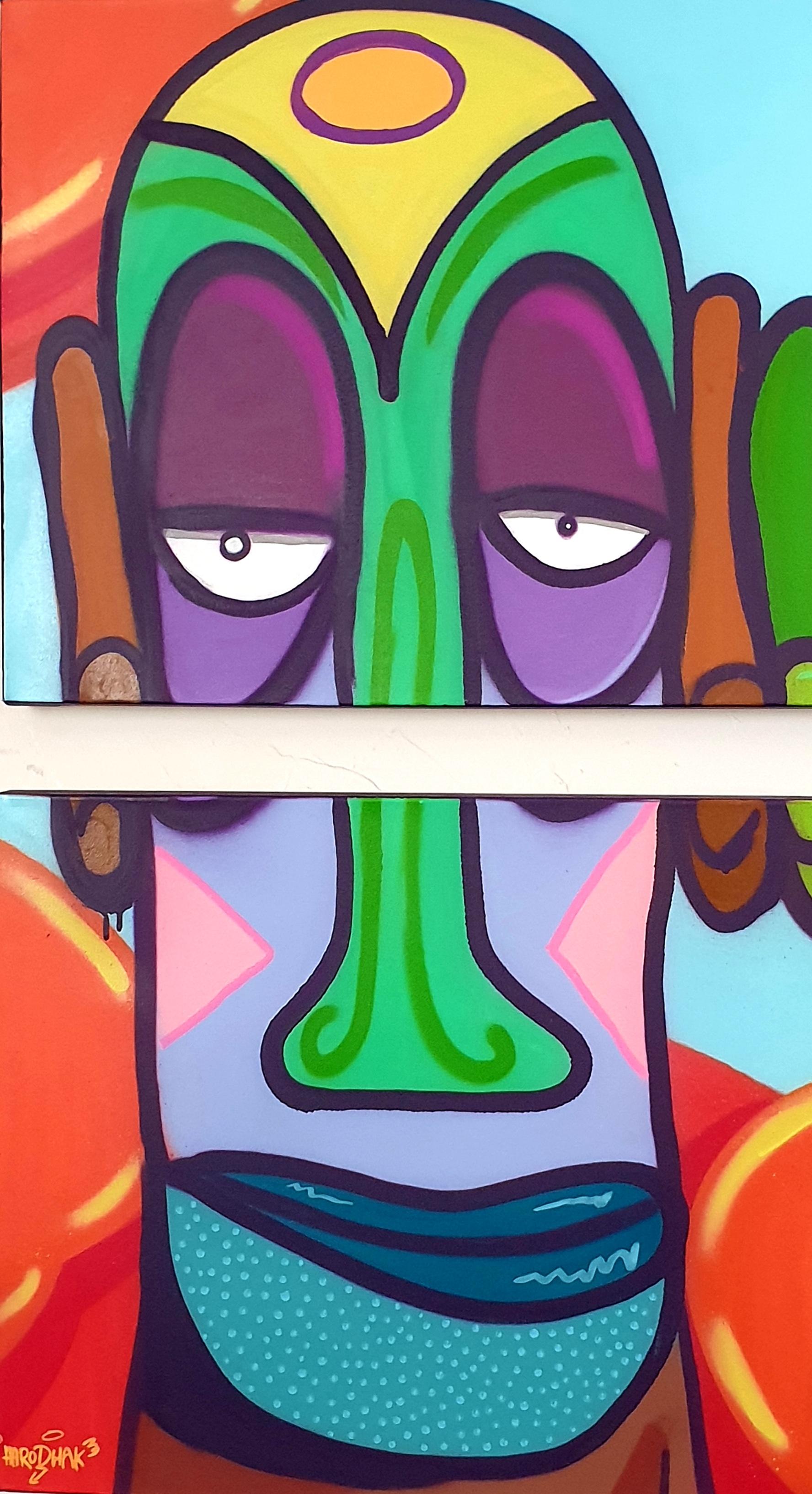 Díptico Contemporáneo de Arte Callejero Aerosol sobre Lienzo. 