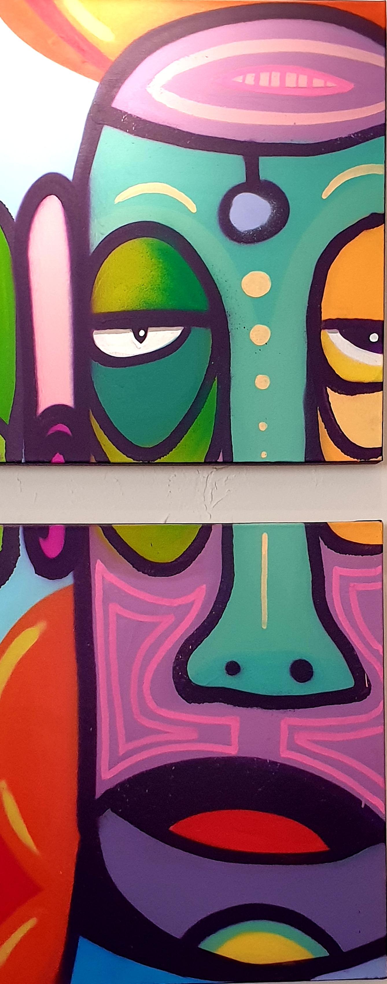 Díptico de arte callejero contemporáneo aerosol sobre lienzo del artista francés Harold Maka. 