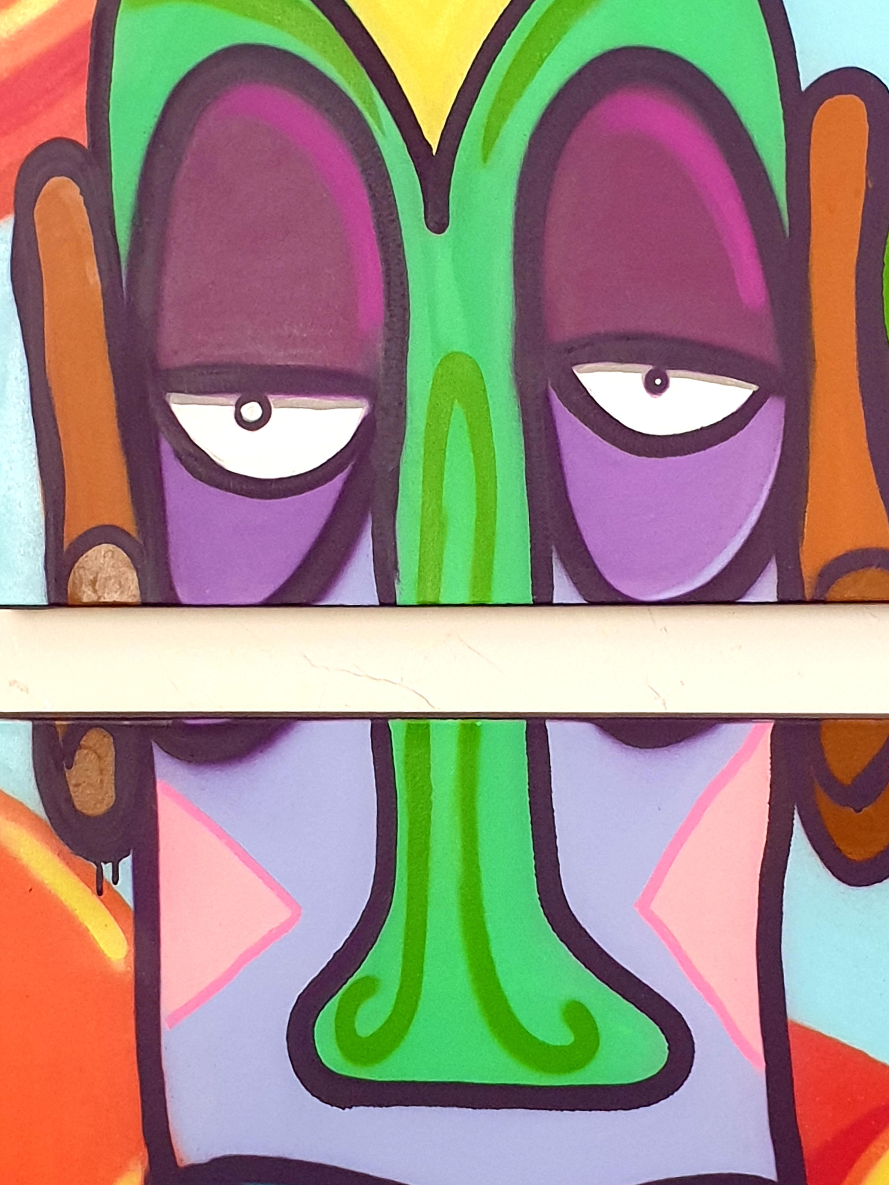 Díptico Contemporáneo de Arte Callejero Aerosol sobre Lienzo. 