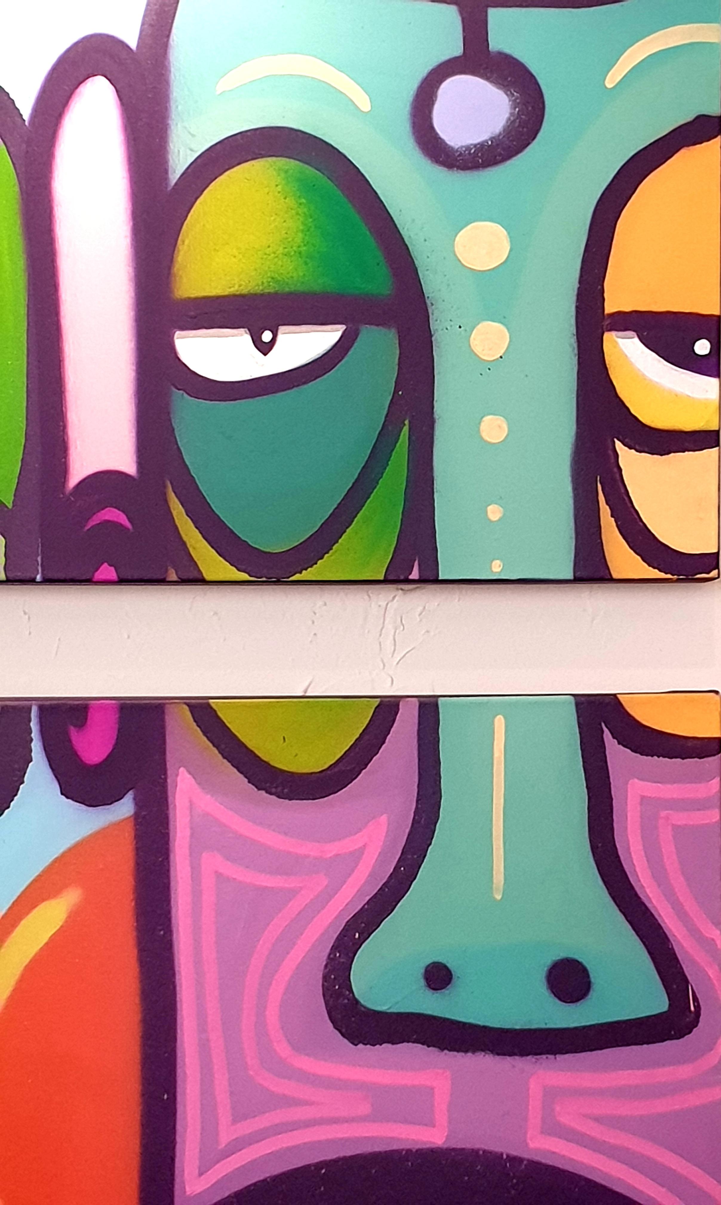 Díptico Contemporáneo de Arte Callejero Aerosol sobre Lienzo. 