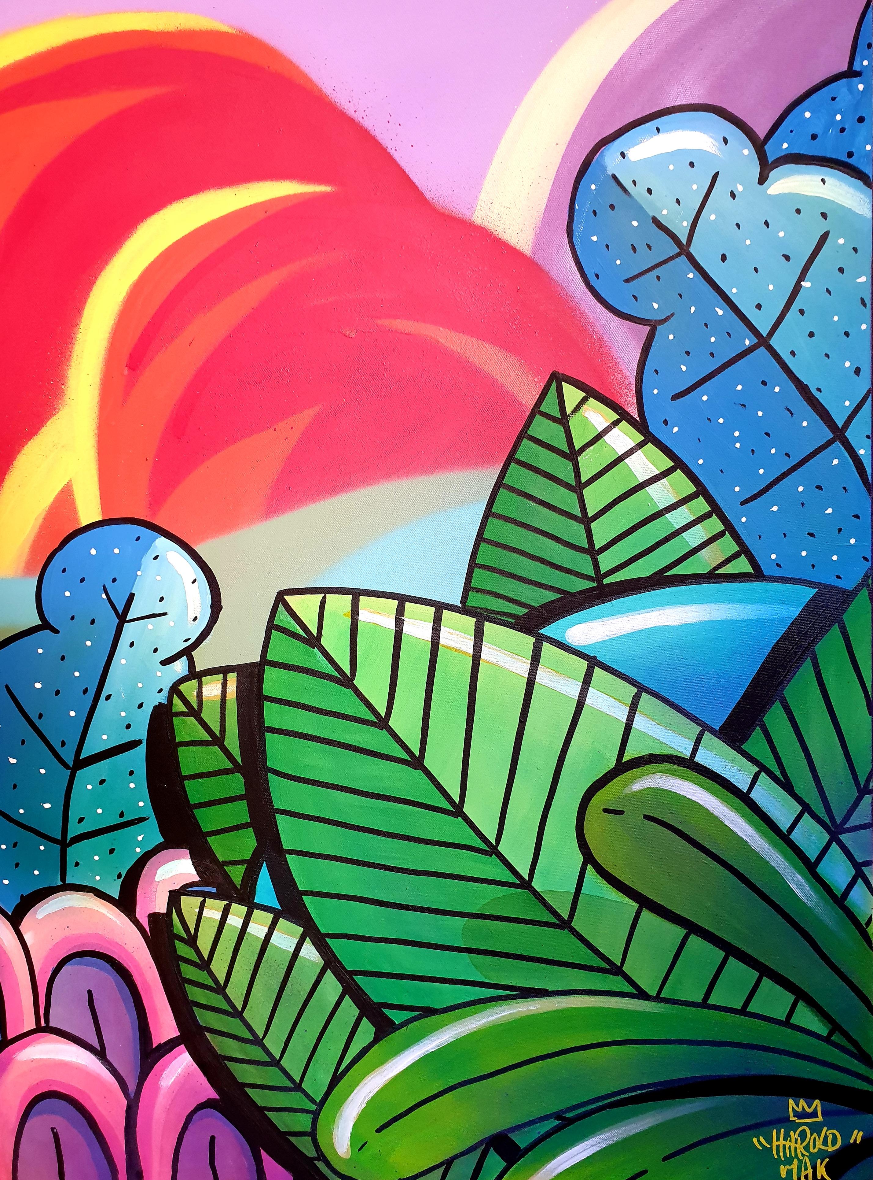 Street Art Grand aérosol contemporain sur toile. 