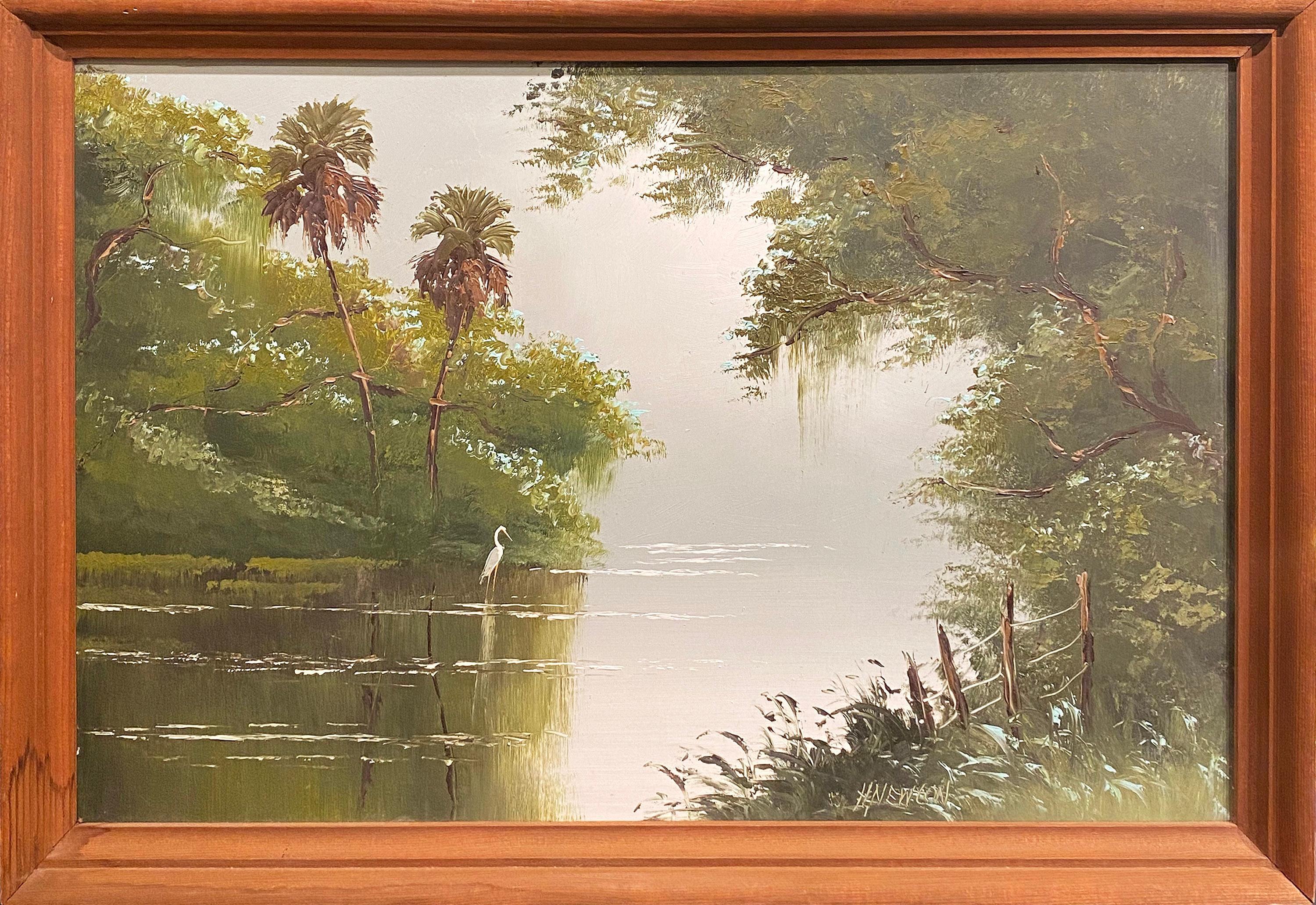Florida Everglades with Heron - Painting by Harold Newton