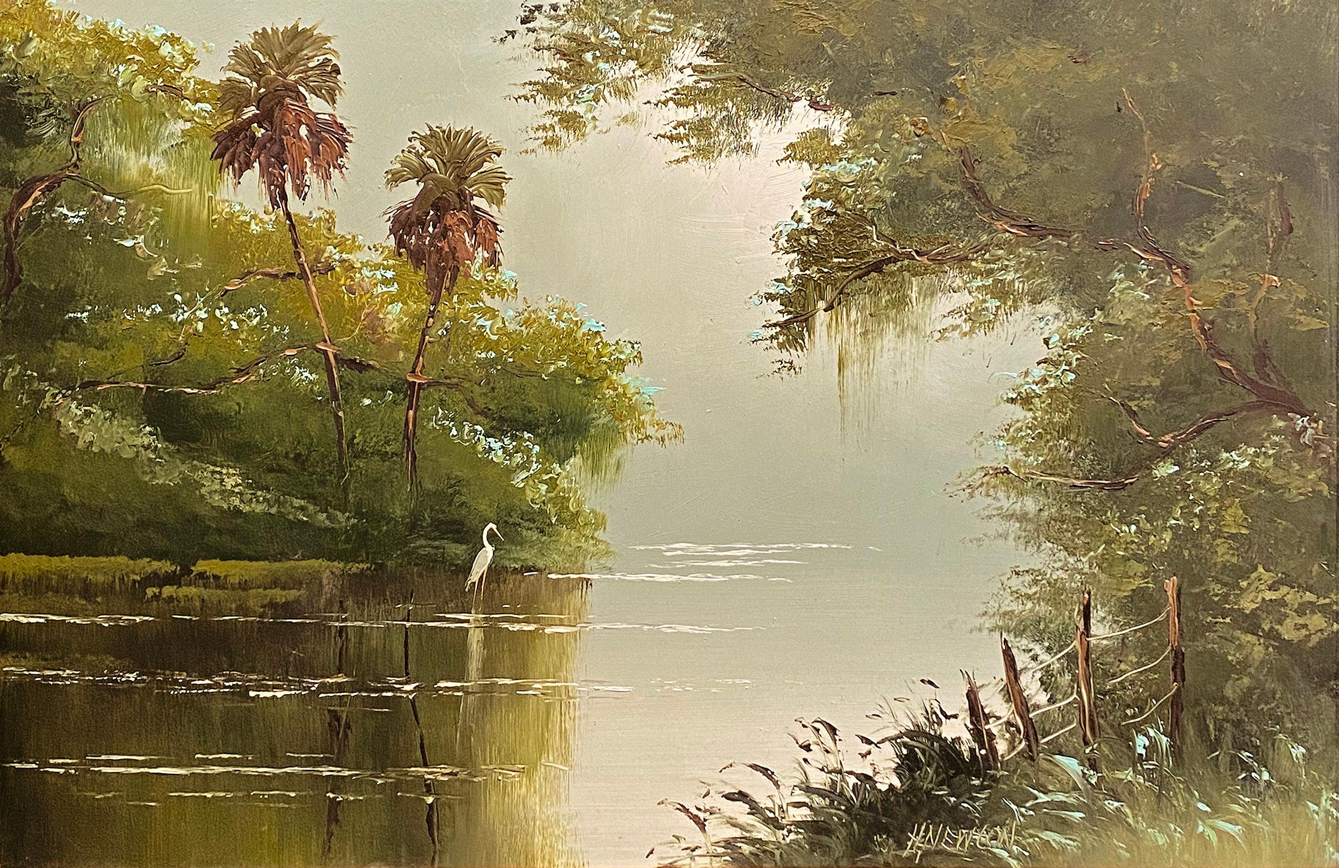 Harold Newton Landscape Painting - Florida Everglades with Heron