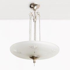 Harold Notini for Bohlmarks, Swedish Art Deco chandelier with frosted and etched