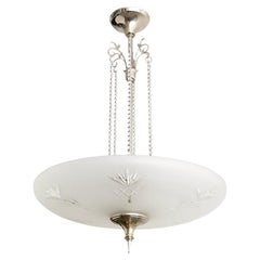 Harold Notini for Bohlmarks, Swedish Art Deco chandelier with frosted and etched