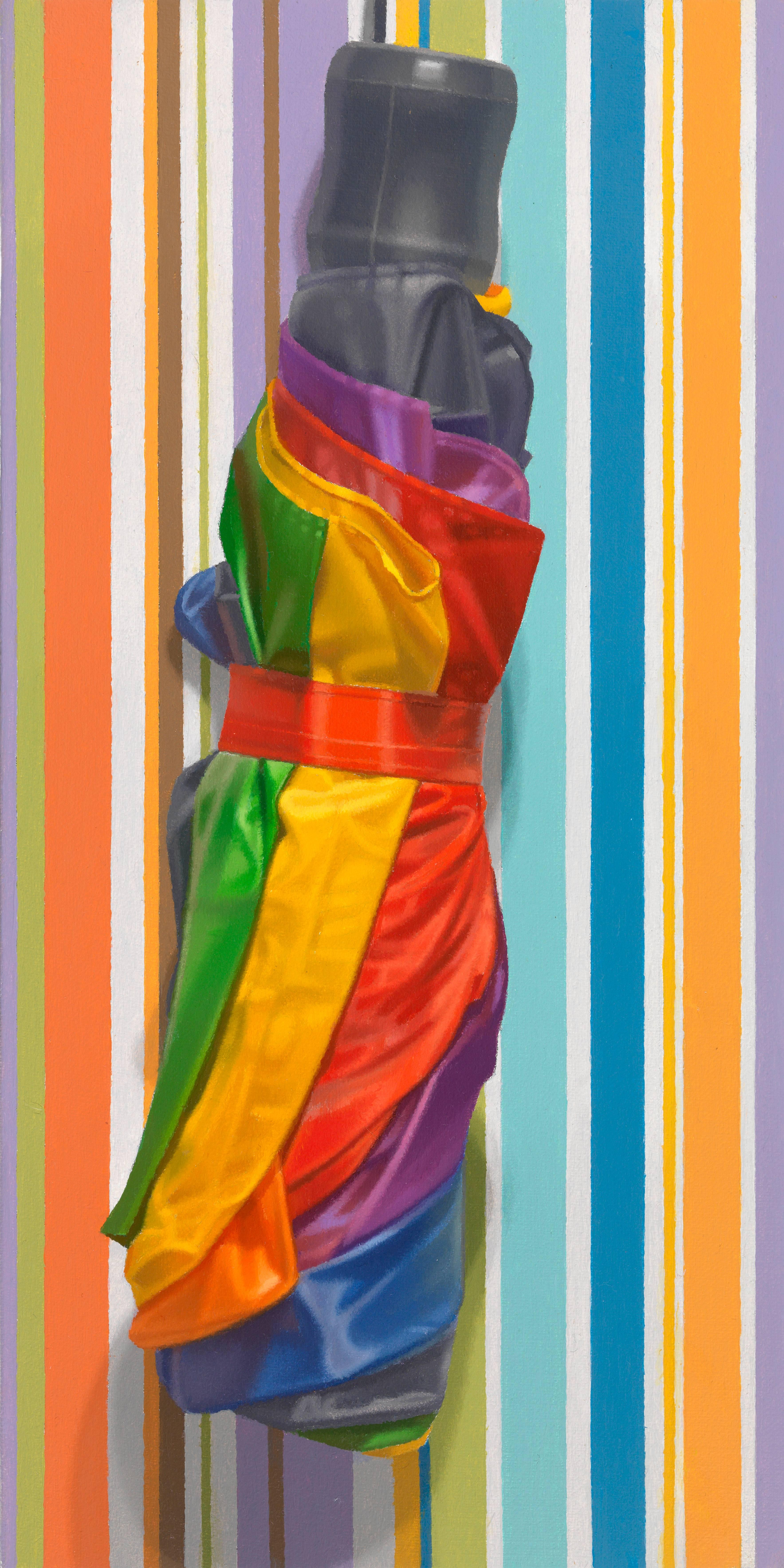 Harold Reddicliffe Still-Life Painting - Umbrellas and Stripes