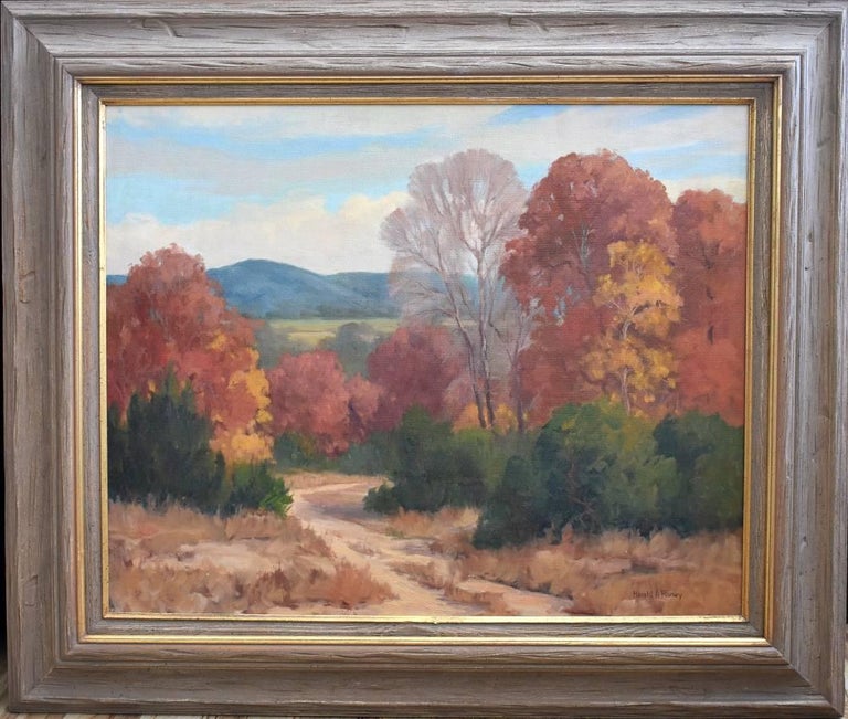 Harold Roney Landscape Painting - "Texas Hill Country Fall"  Fall Colos orange, yellow, etc.