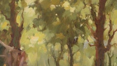 House in the Woods, Mid Century Horizontal Figural Landscape with Trees