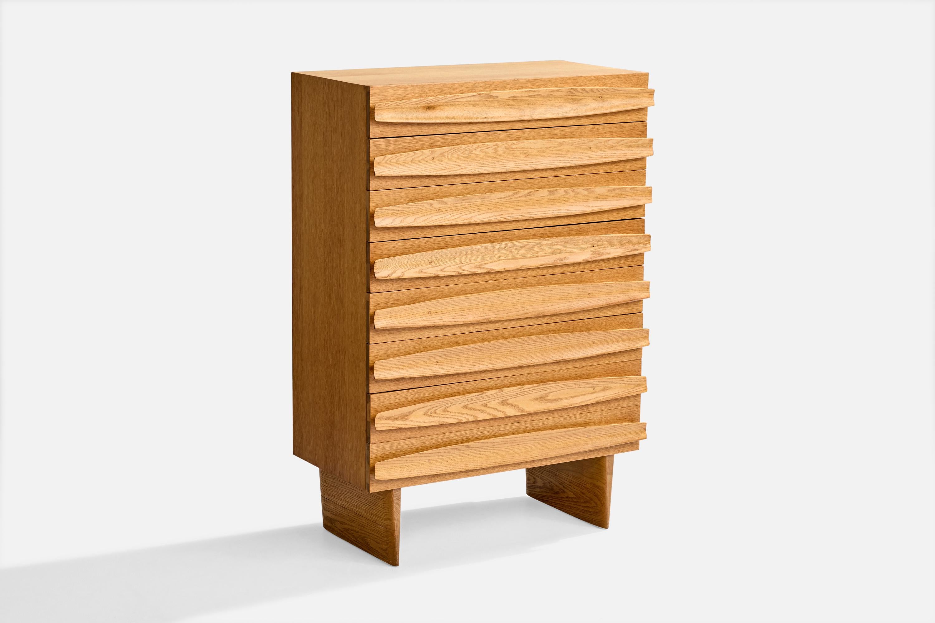 An oak chest of drawers designed by Harold Schwartz and produced by Romweber, USA, c. 1950s.

Overall Dimensions (inches): 53.25