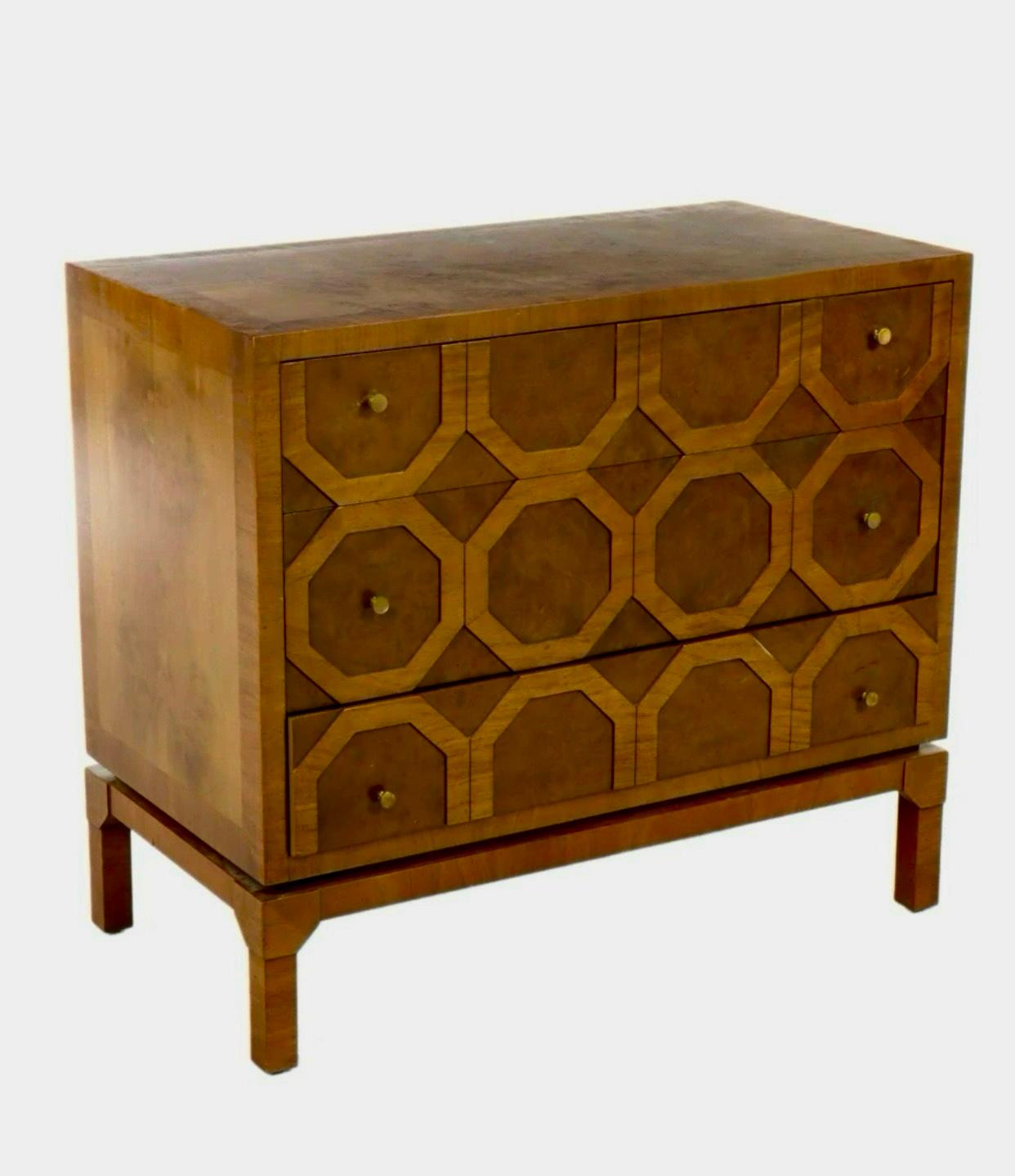 Harold Schwartz for Romweber Acacia and Walnut Wood Three Drawer Commode For Sale 1