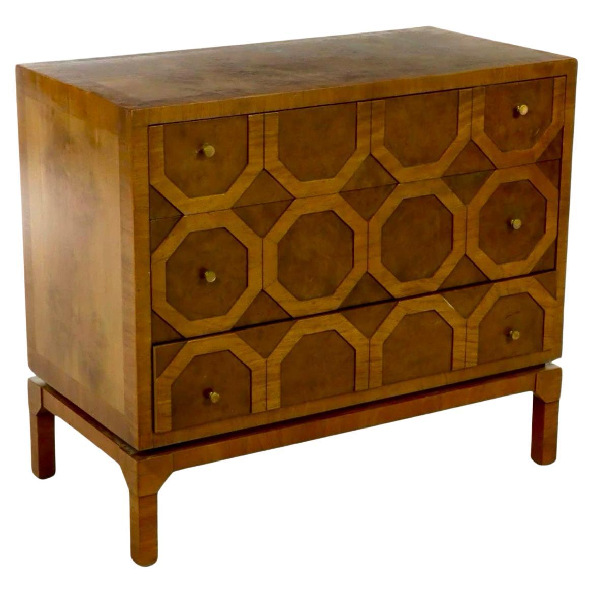 Harold Schwartz for Romweber Acacia and Walnut Wood Three Drawer Commode For Sale