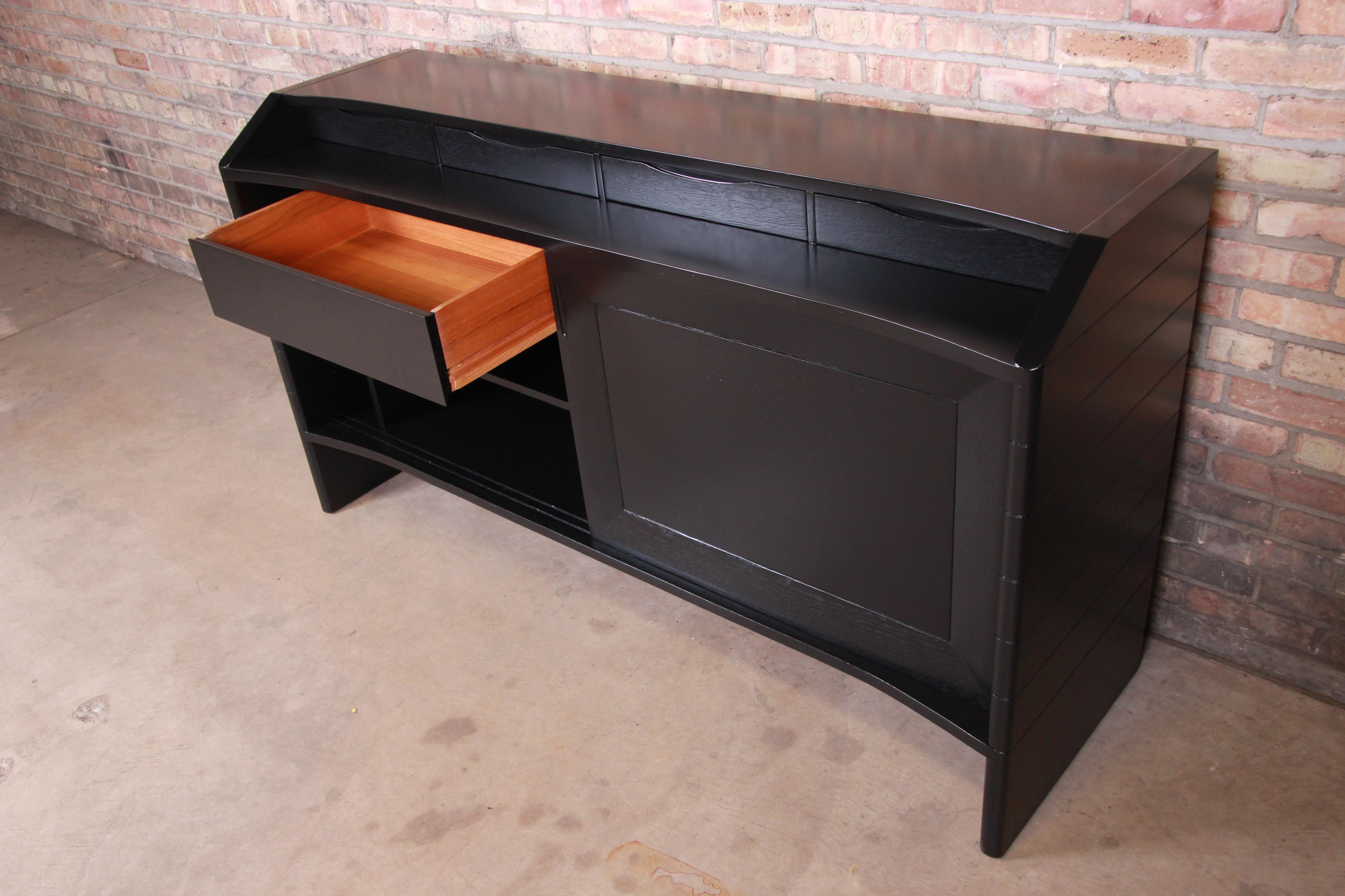 Harold Schwartz for Romweber Ebonized Bar Cabinet, Newly Refinished For Sale 5