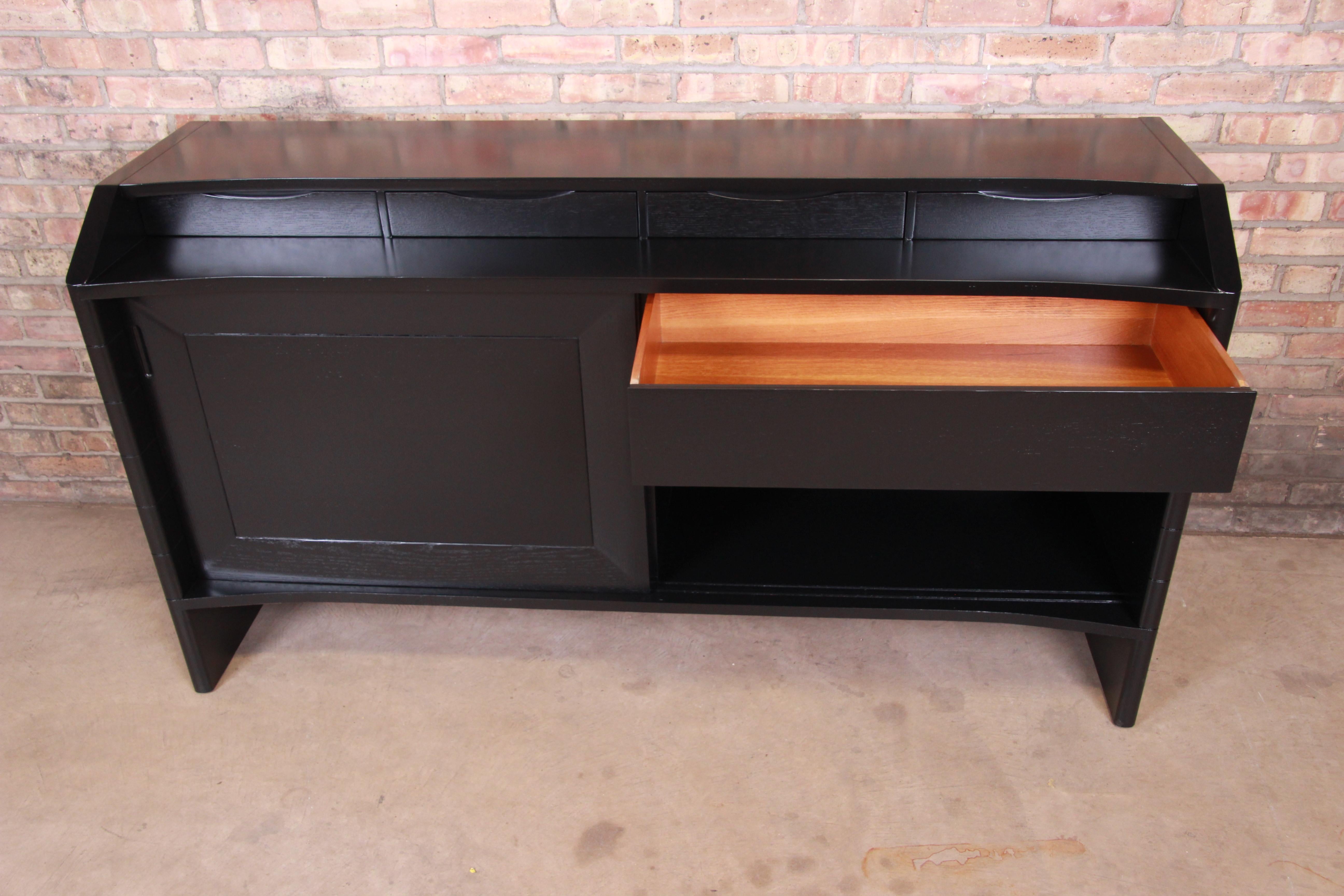 Harold Schwartz for Romweber Ebonized Bar Cabinet, Newly Refinished For Sale 7