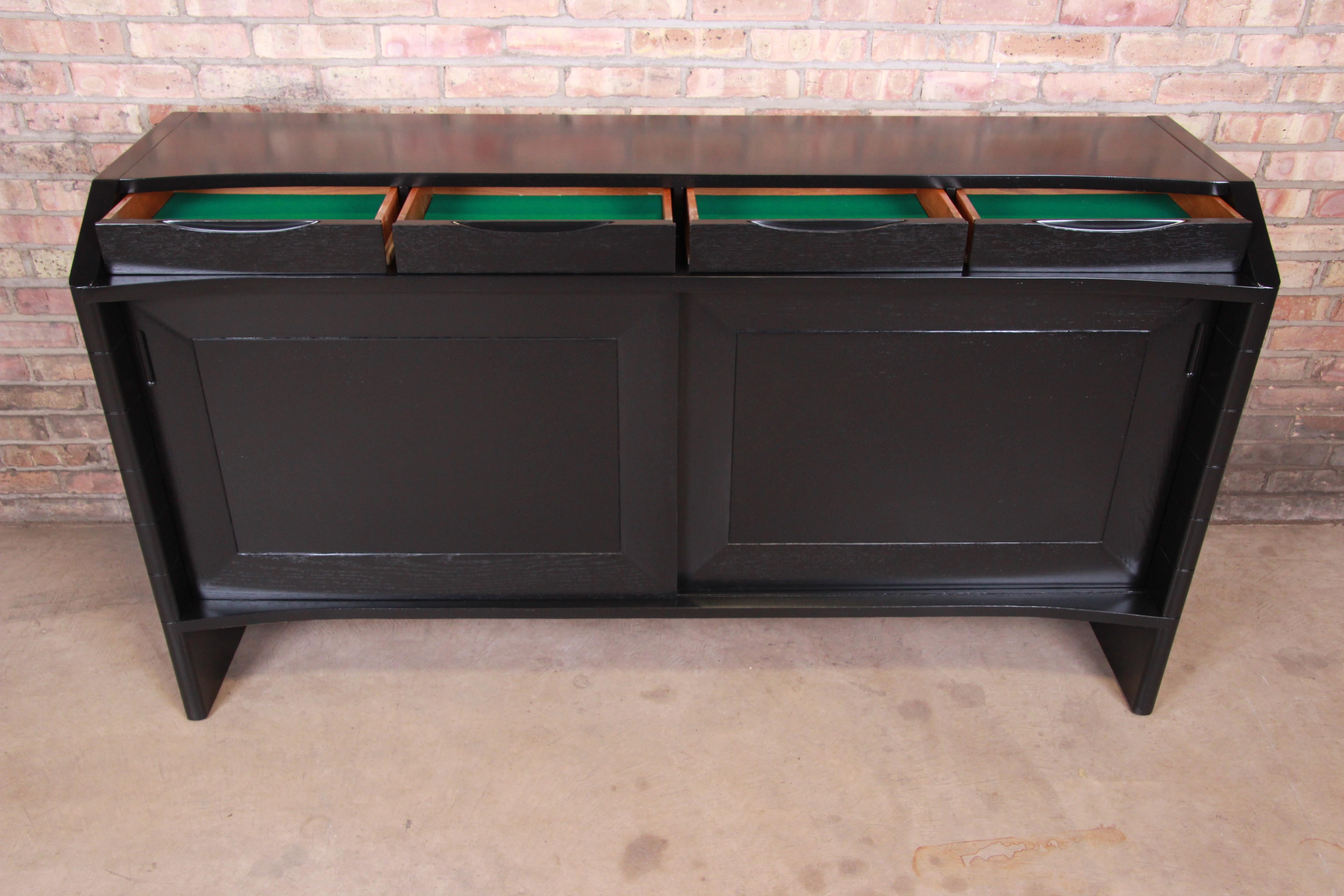 Mahogany Harold Schwartz for Romweber Ebonized Bar Cabinet, Newly Refinished For Sale