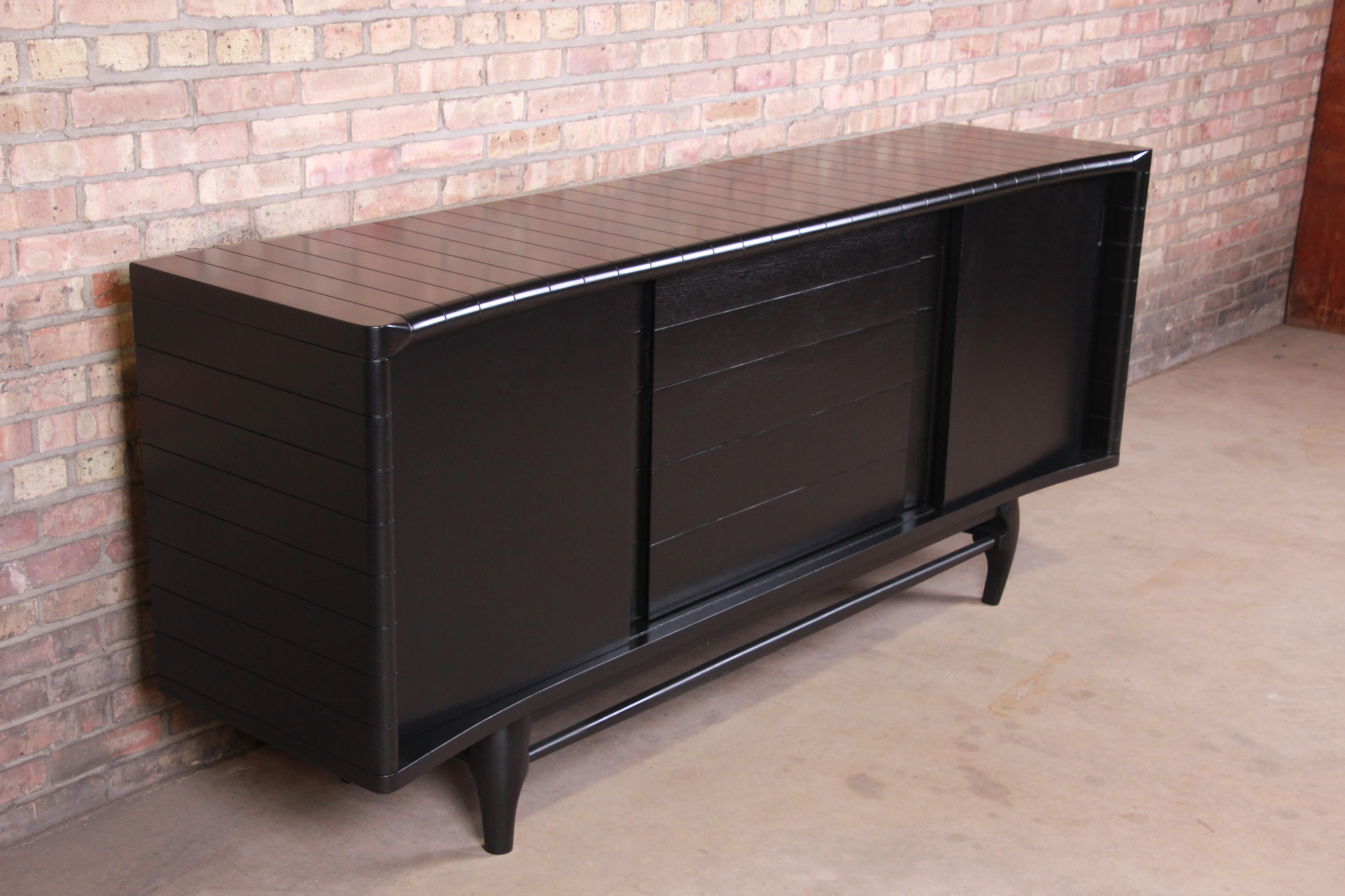 Harold Schwartz for Romweber Ebonized Sideboard Credenza, Newly Refinished In Good Condition For Sale In South Bend, IN