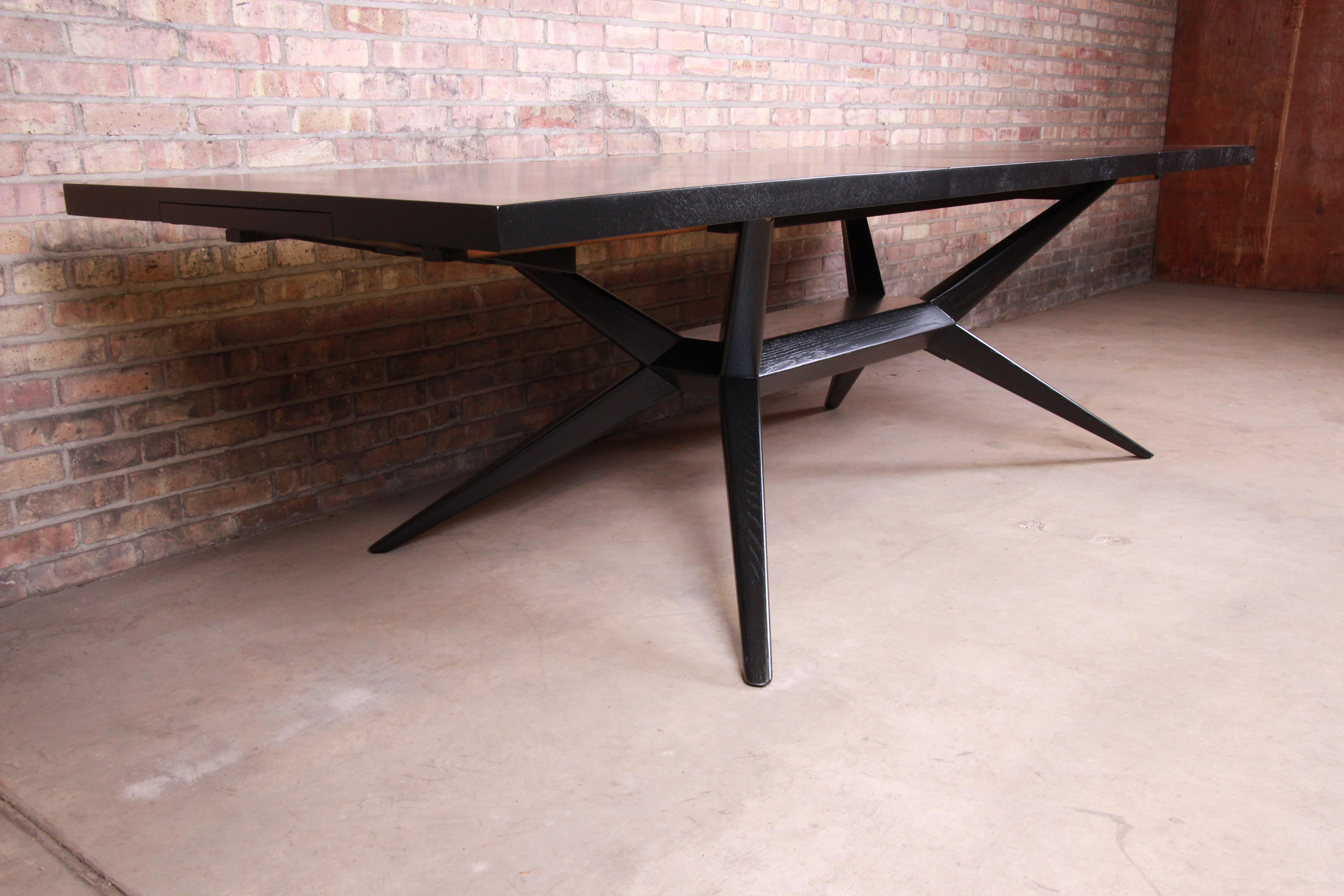 Harold Schwartz for Romweber Ebonized Spider Leg Dining Table, Newly Refinished 2