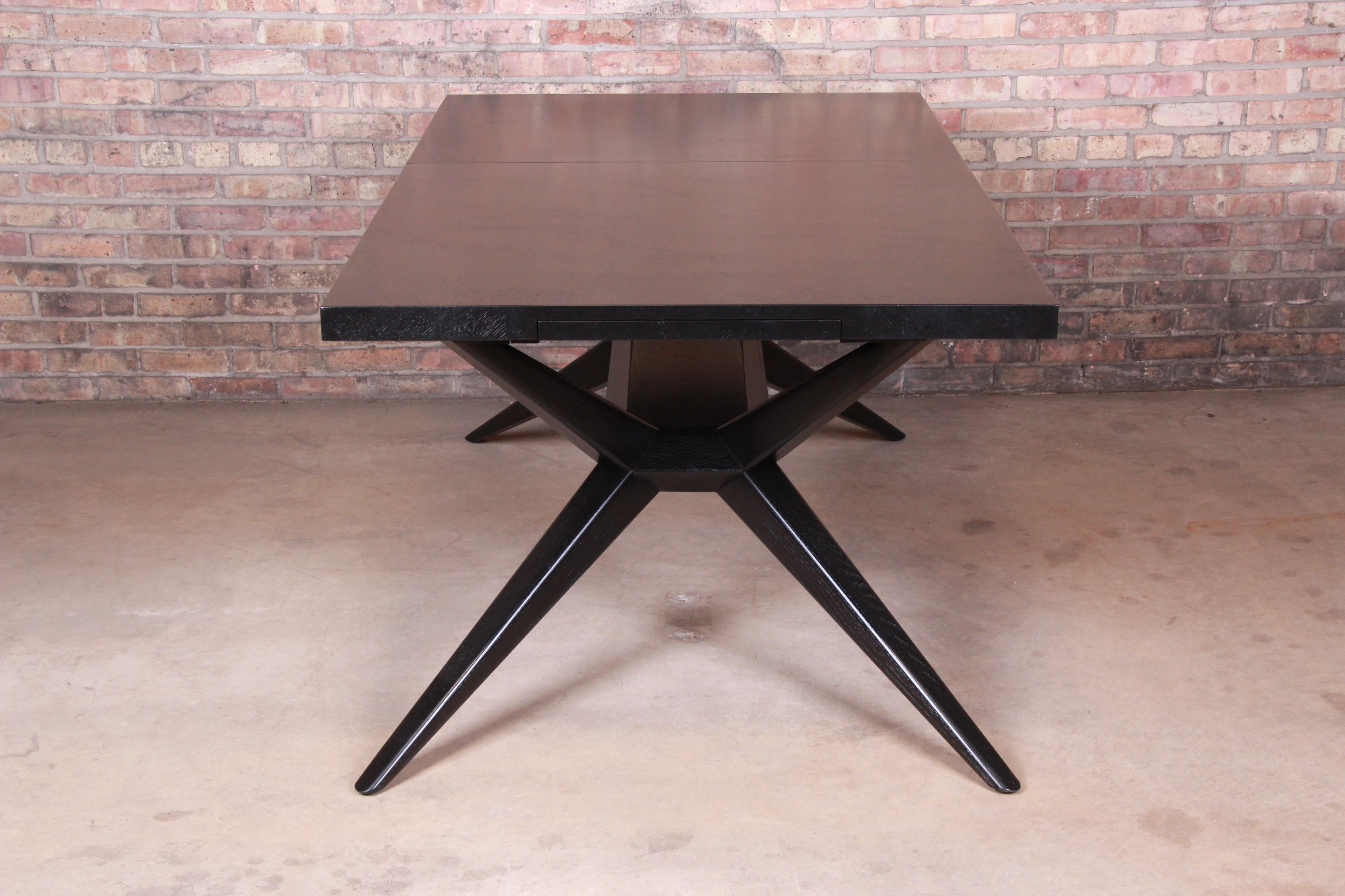 Harold Schwartz for Romweber Ebonized Spider Leg Dining Table, Newly Refinished 6