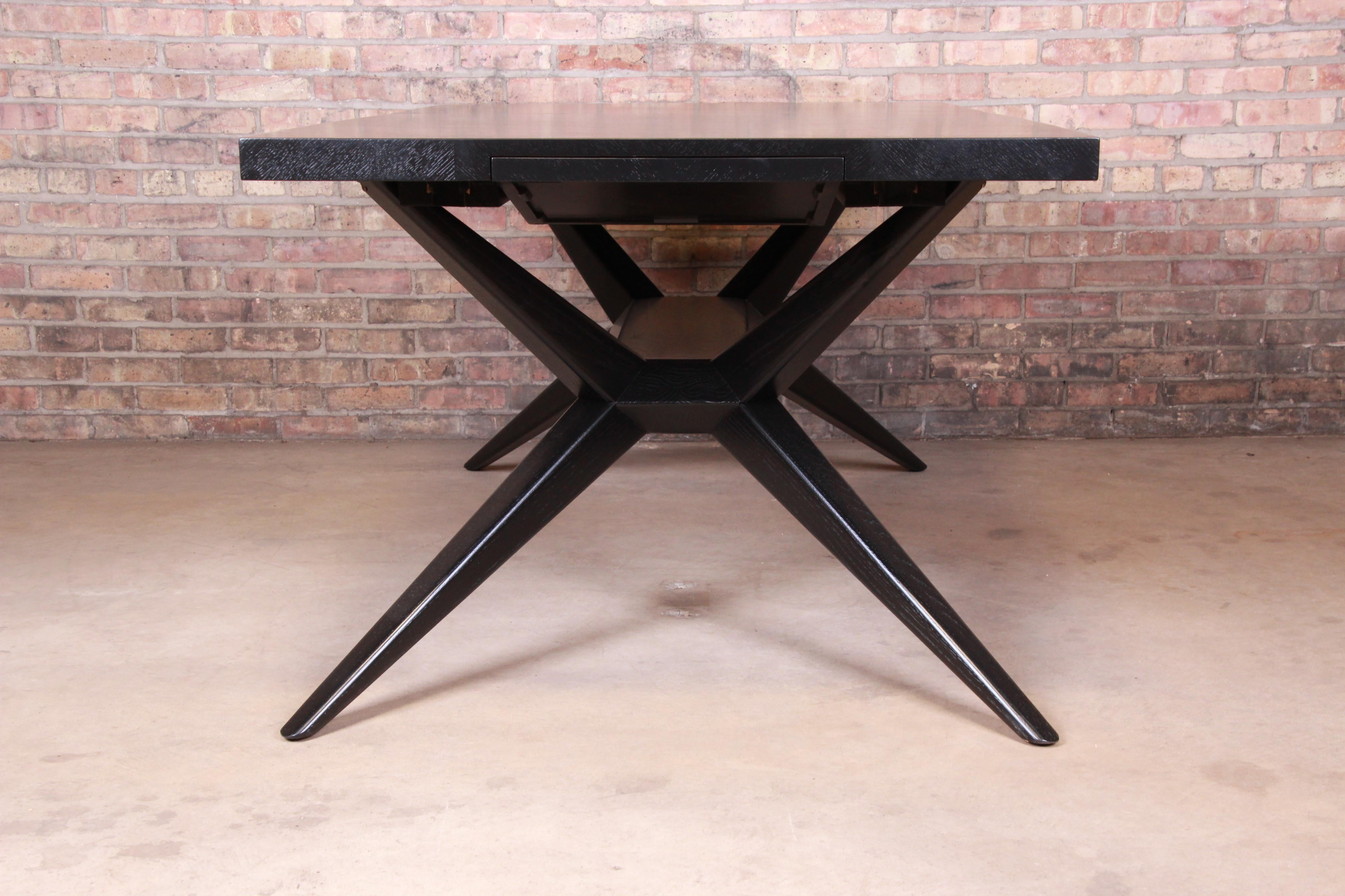 Harold Schwartz for Romweber Ebonized Spider Leg Dining Table, Newly Refinished 7