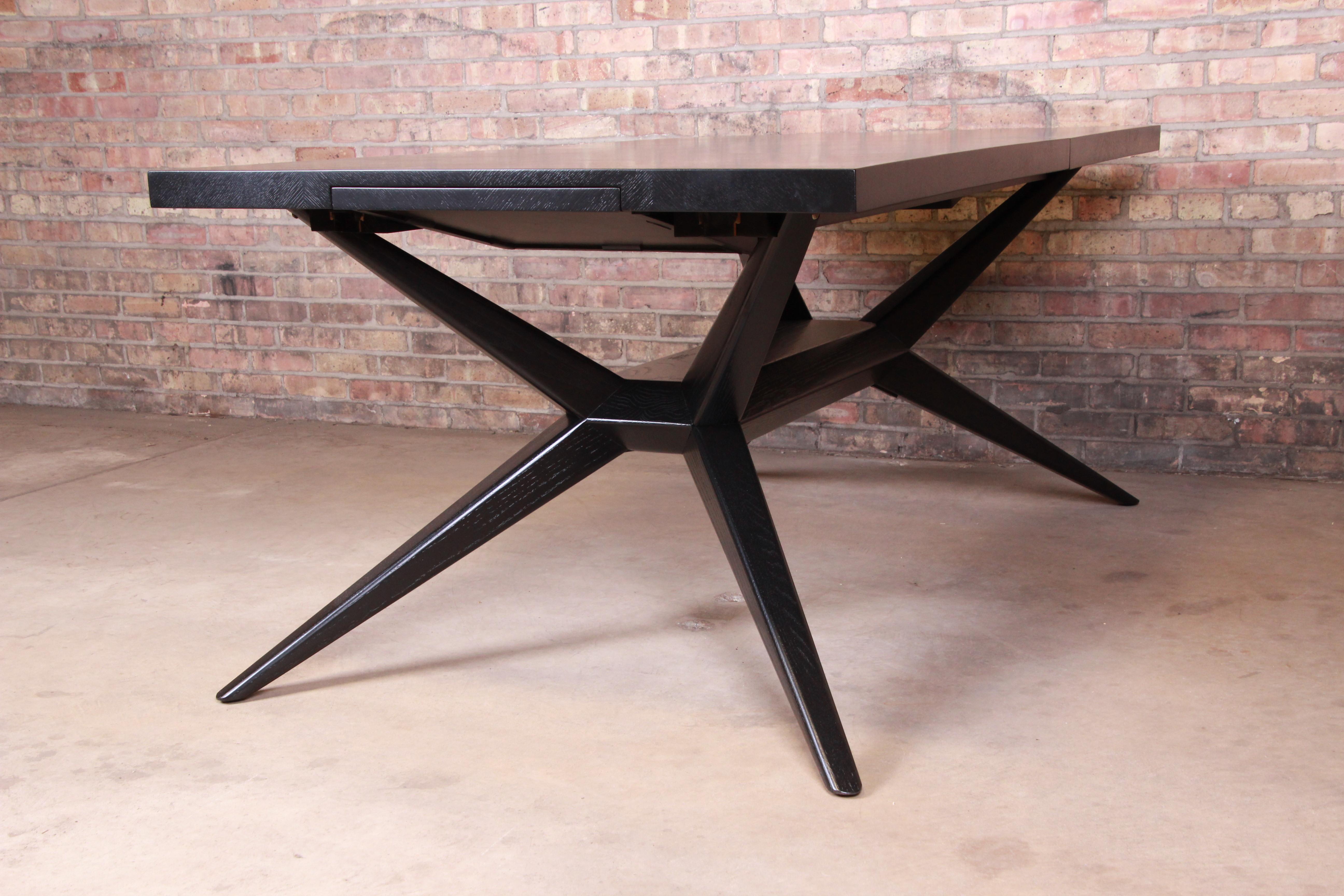 Harold Schwartz for Romweber Ebonized Spider Leg Dining Table, Newly Refinished 8