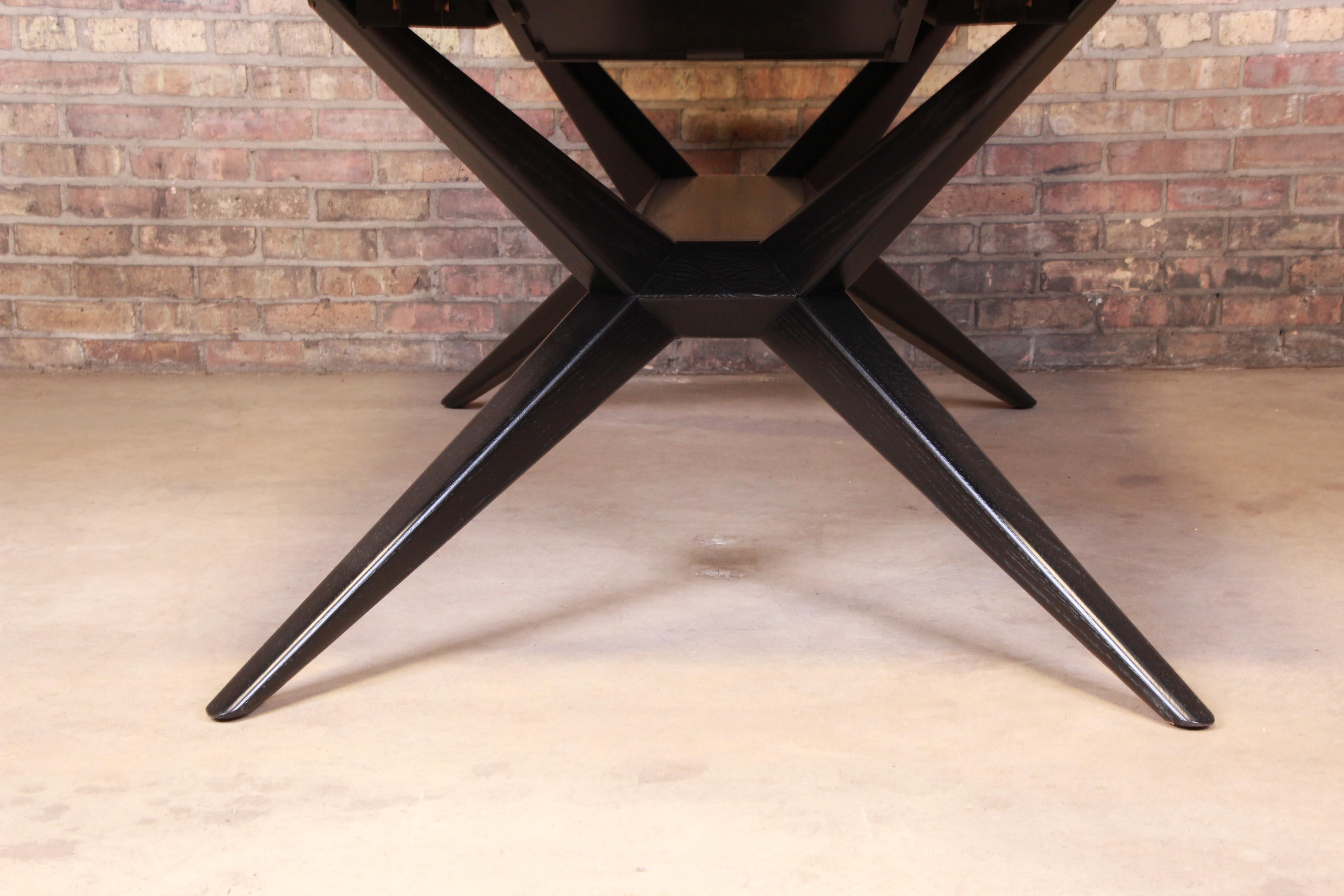 Harold Schwartz for Romweber Ebonized Spider Leg Dining Table, Newly Refinished 9