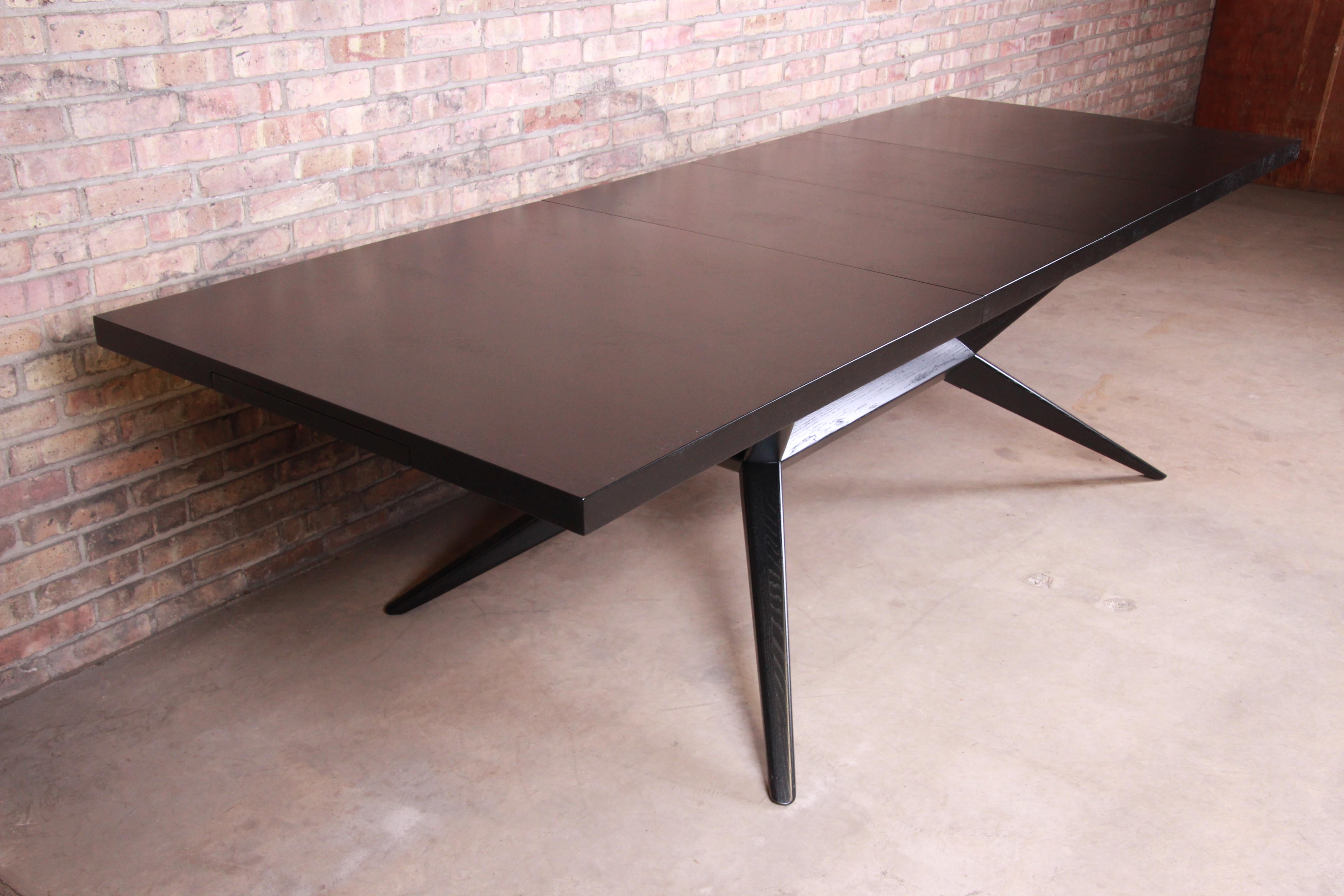 Harold Schwartz for Romweber Ebonized Spider Leg Dining Table, Newly Refinished 1