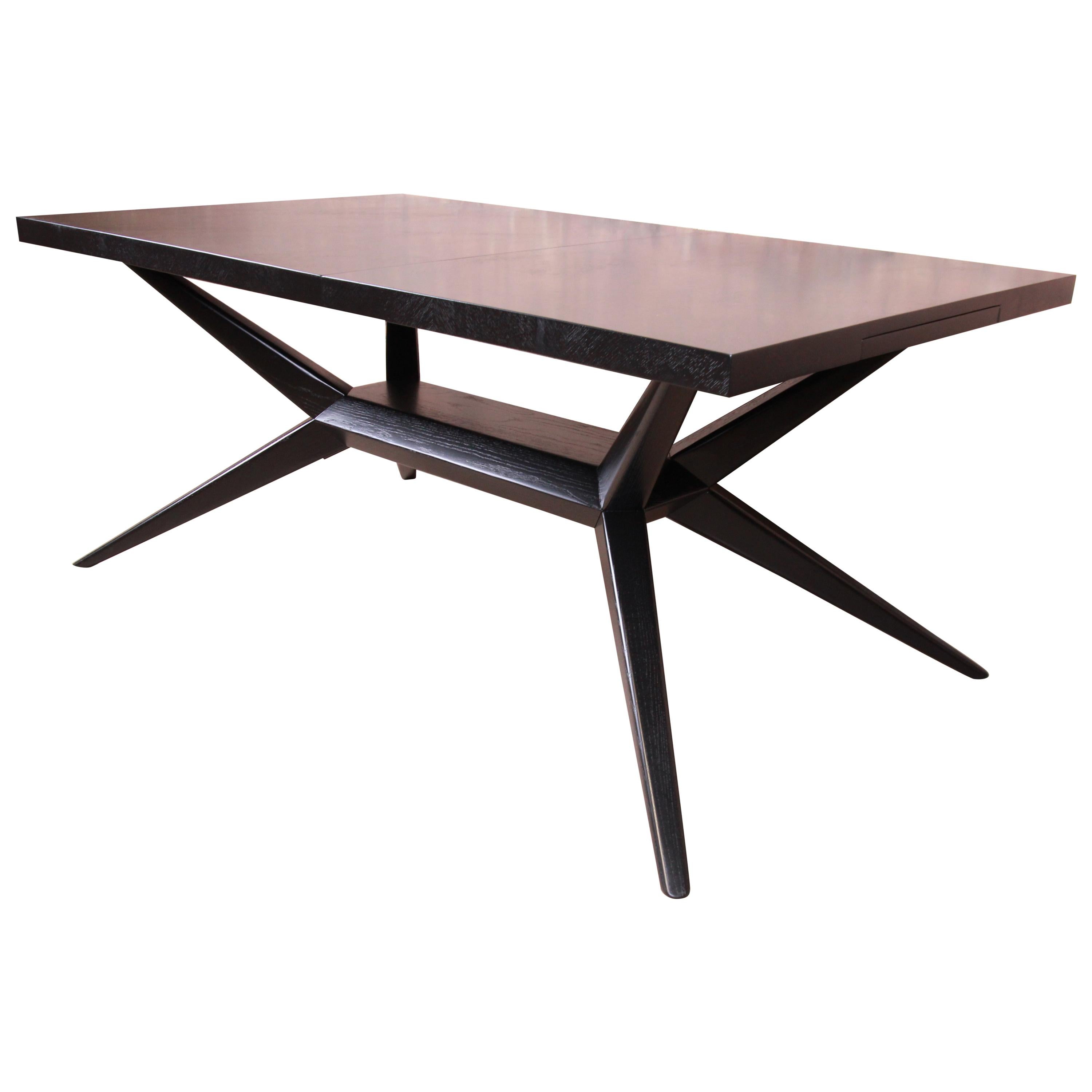 Harold Schwartz for Romweber Ebonized Spider Leg Dining Table, Newly Refinished