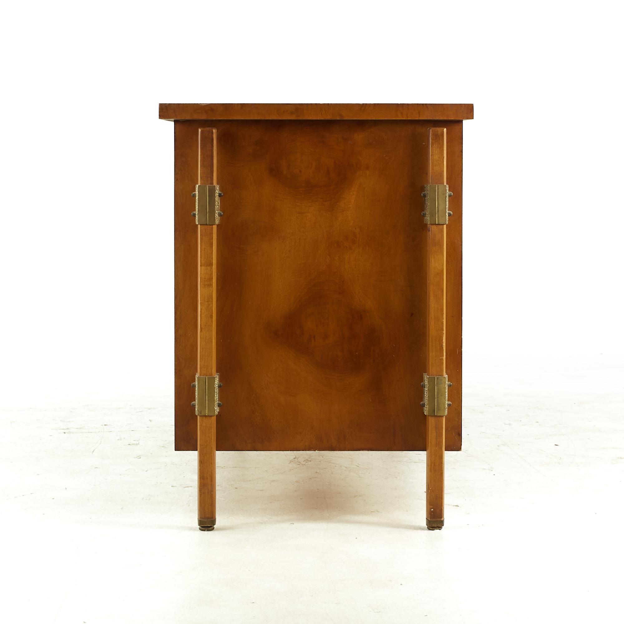 Harold Schwartz for Romweber Midcentury Burlwood and Brass Buffet and Hutch For Sale 3