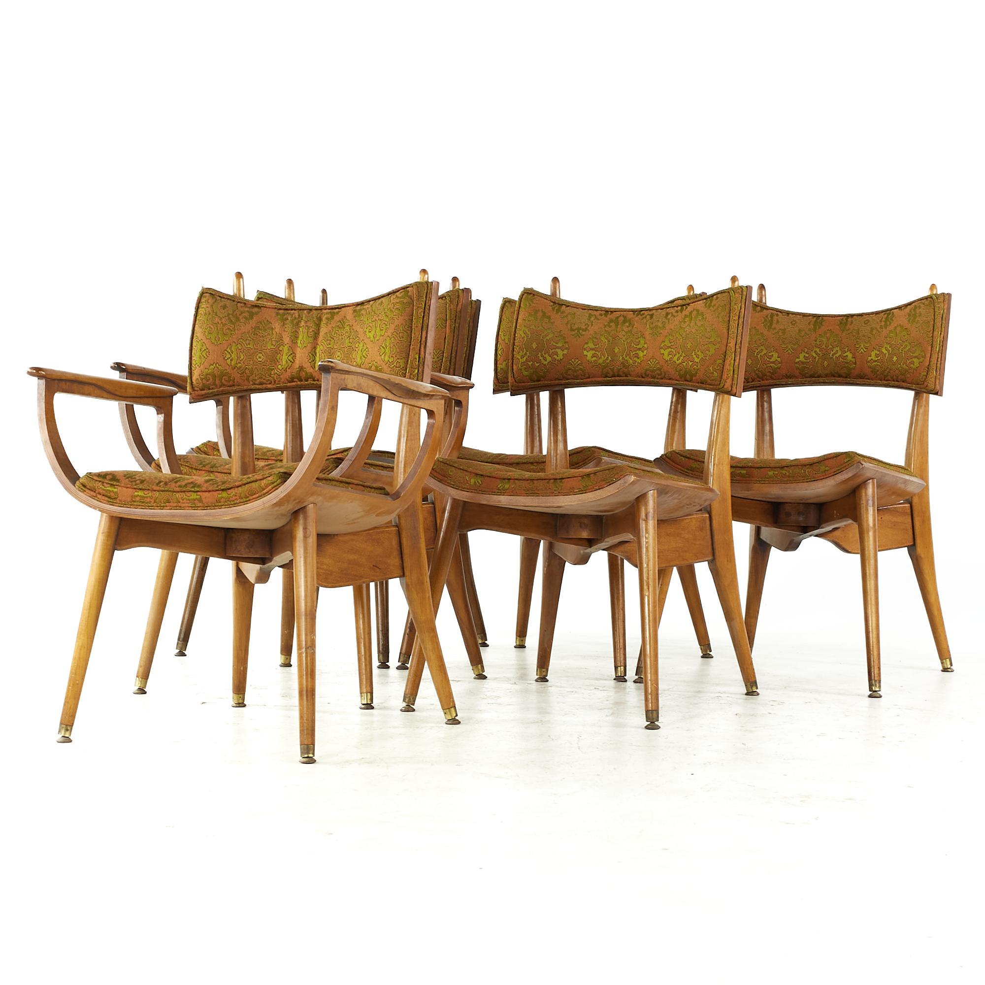 Mid-Century Modern Harold Schwartz for Romweber Midcentury Burlwood Dining Chairs, Set of 6 For Sale