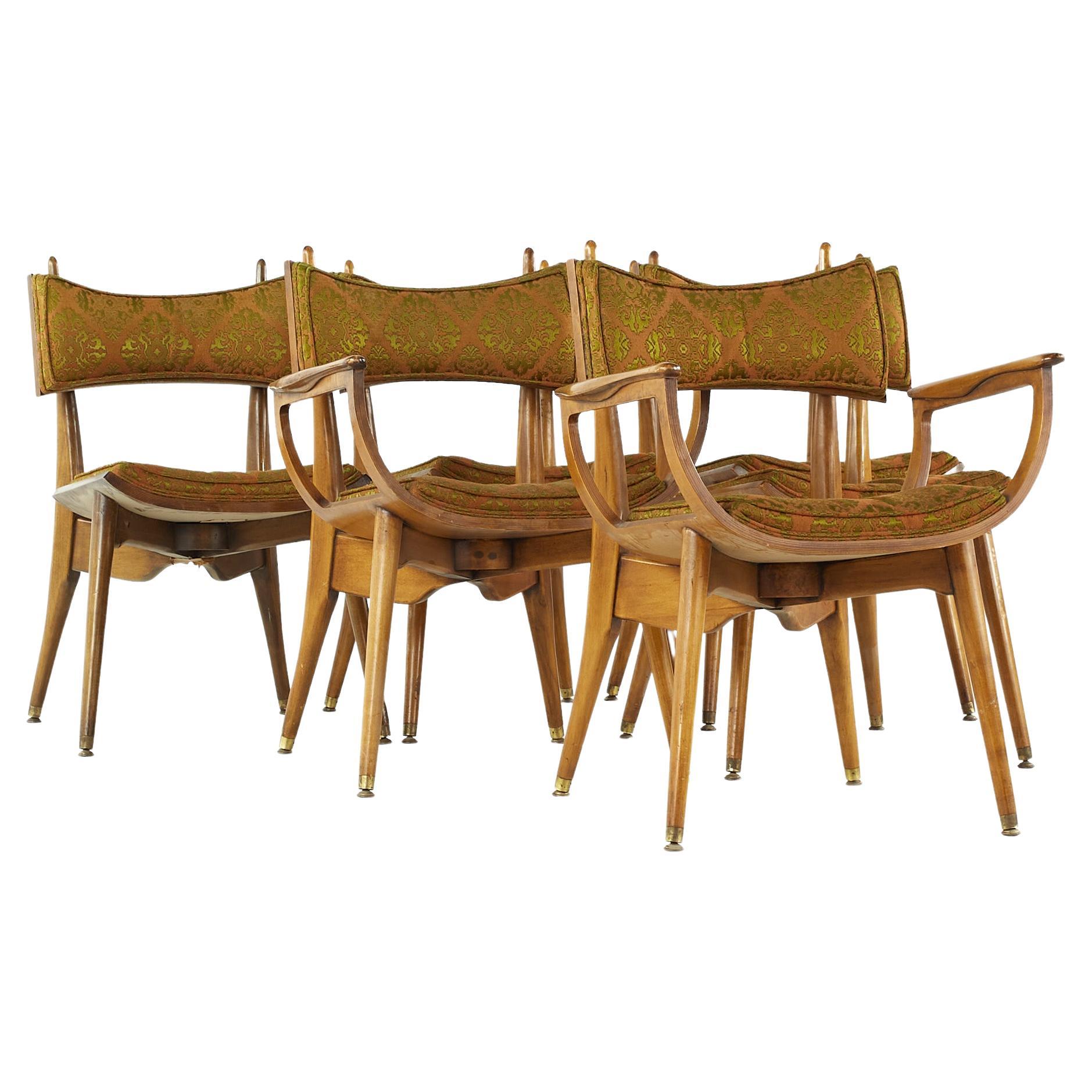 Harold Schwartz for Romweber Midcentury Burlwood Dining Chairs, Set of 6