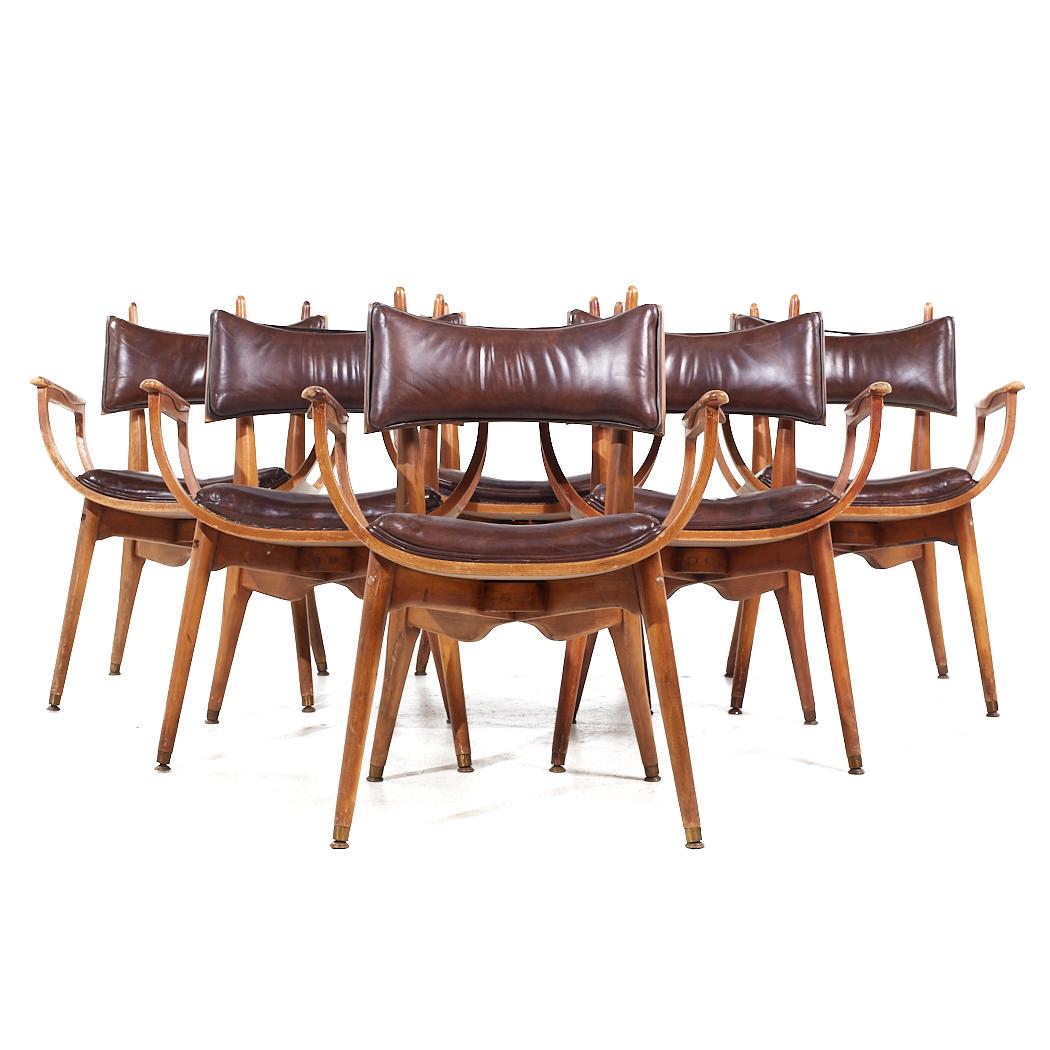 Harold Schwartz for Romweber Mid Century Captains Dining Chairs - Set of 6

Each chair measures: 25.5 wide x 24 deep x 32.5 inches high, with a seat height of 18 and arm height/chair clearance of 26.25 inches

All pieces of furniture can be had in