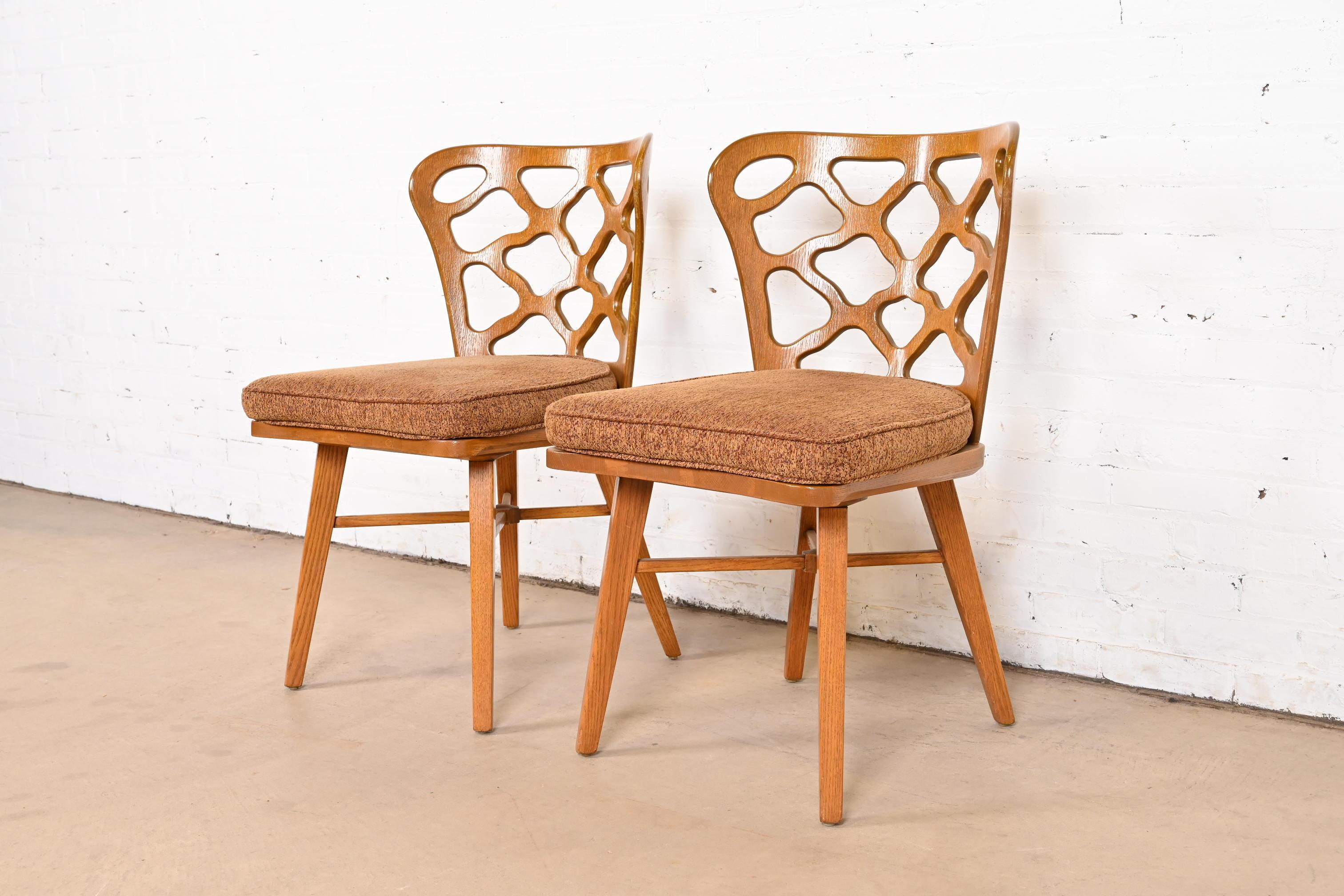 Upholstery Harold Schwartz for Romweber Mid-Century Modern Sculpted Oak Side Chairs, Pair For Sale