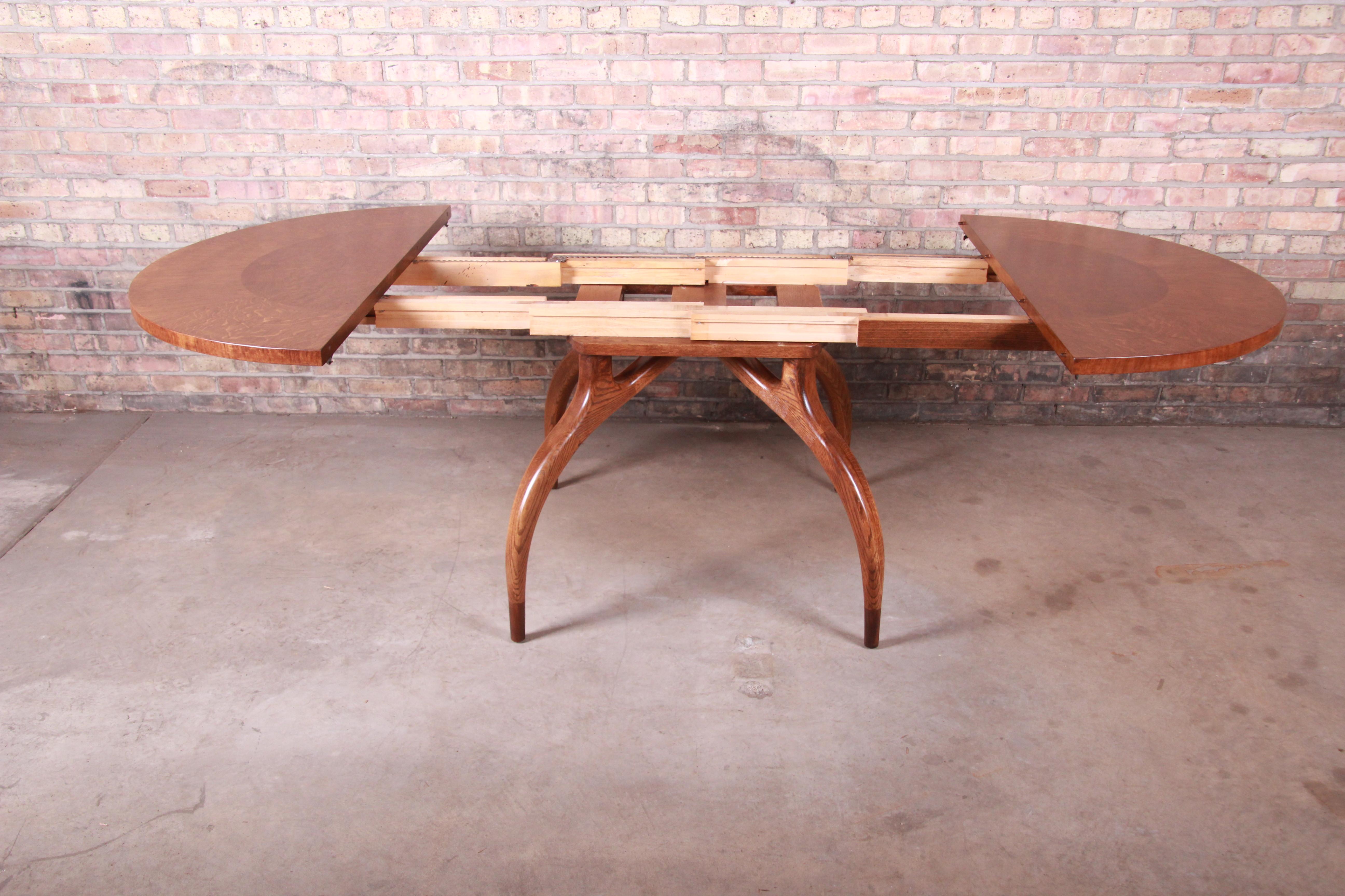 Oak Harold Schwartz for Romweber Midcentury Spider Leg Dining Table, Newly Restored