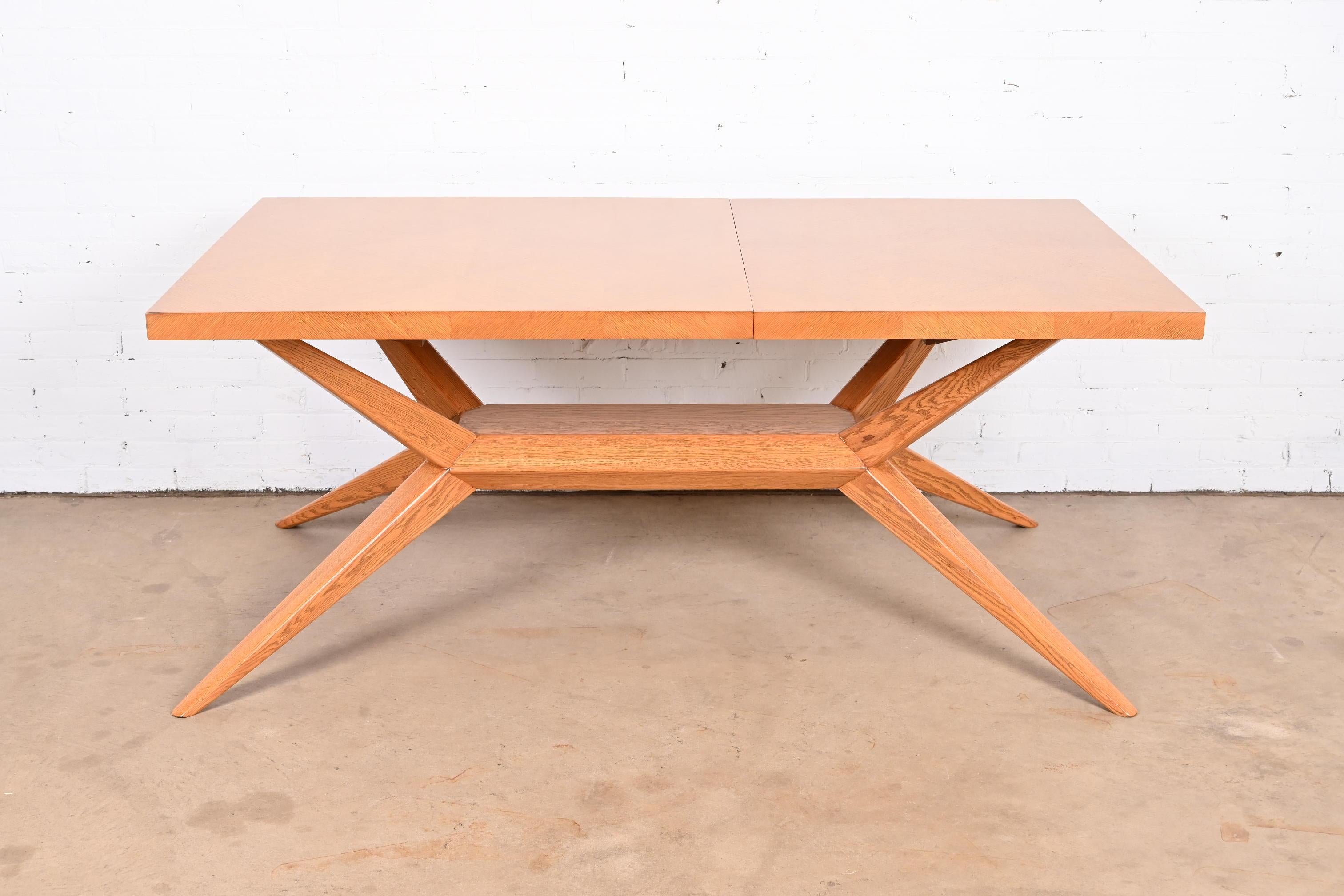 Harold Schwartz for Romweber Oak Spider Leg Dining Table, Newly Refinished For Sale 4