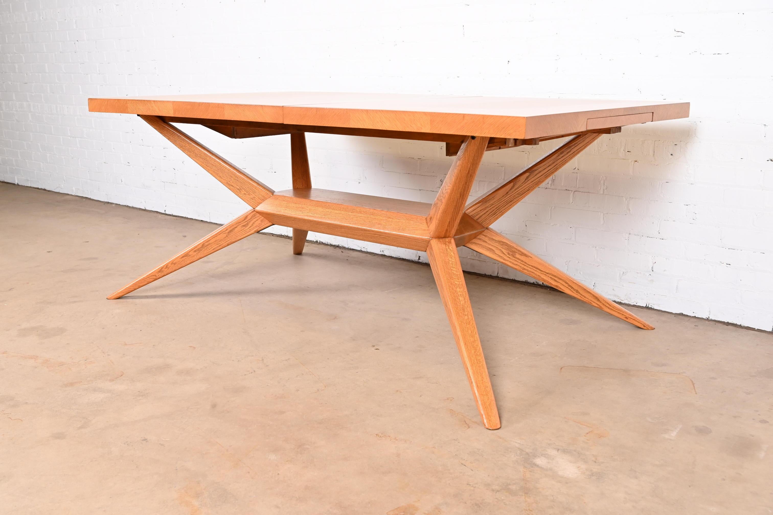 Harold Schwartz for Romweber Oak Spider Leg Dining Table, Newly Refinished For Sale 7