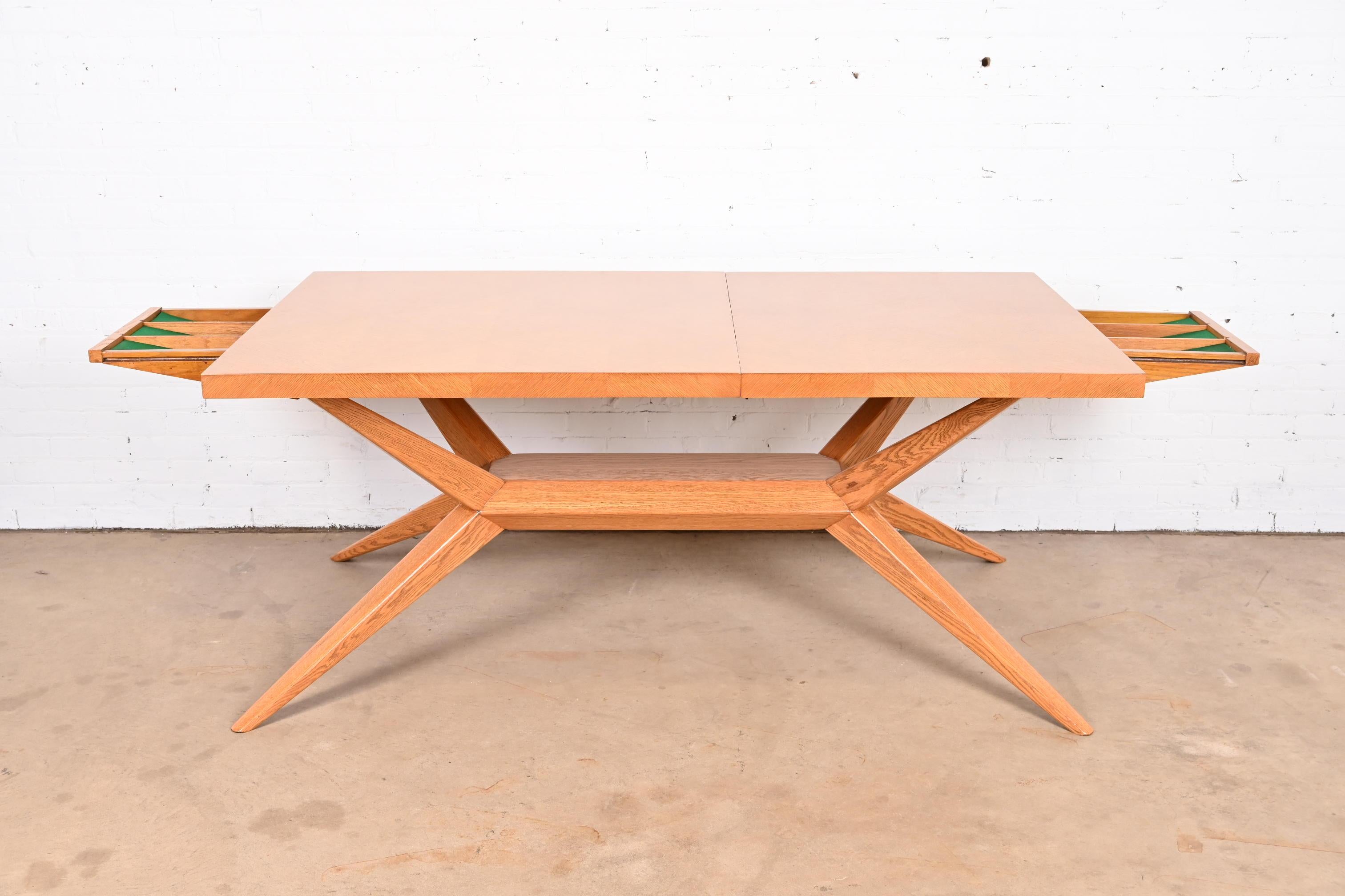 Harold Schwartz for Romweber Oak Spider Leg Dining Table, Newly Refinished For Sale 10