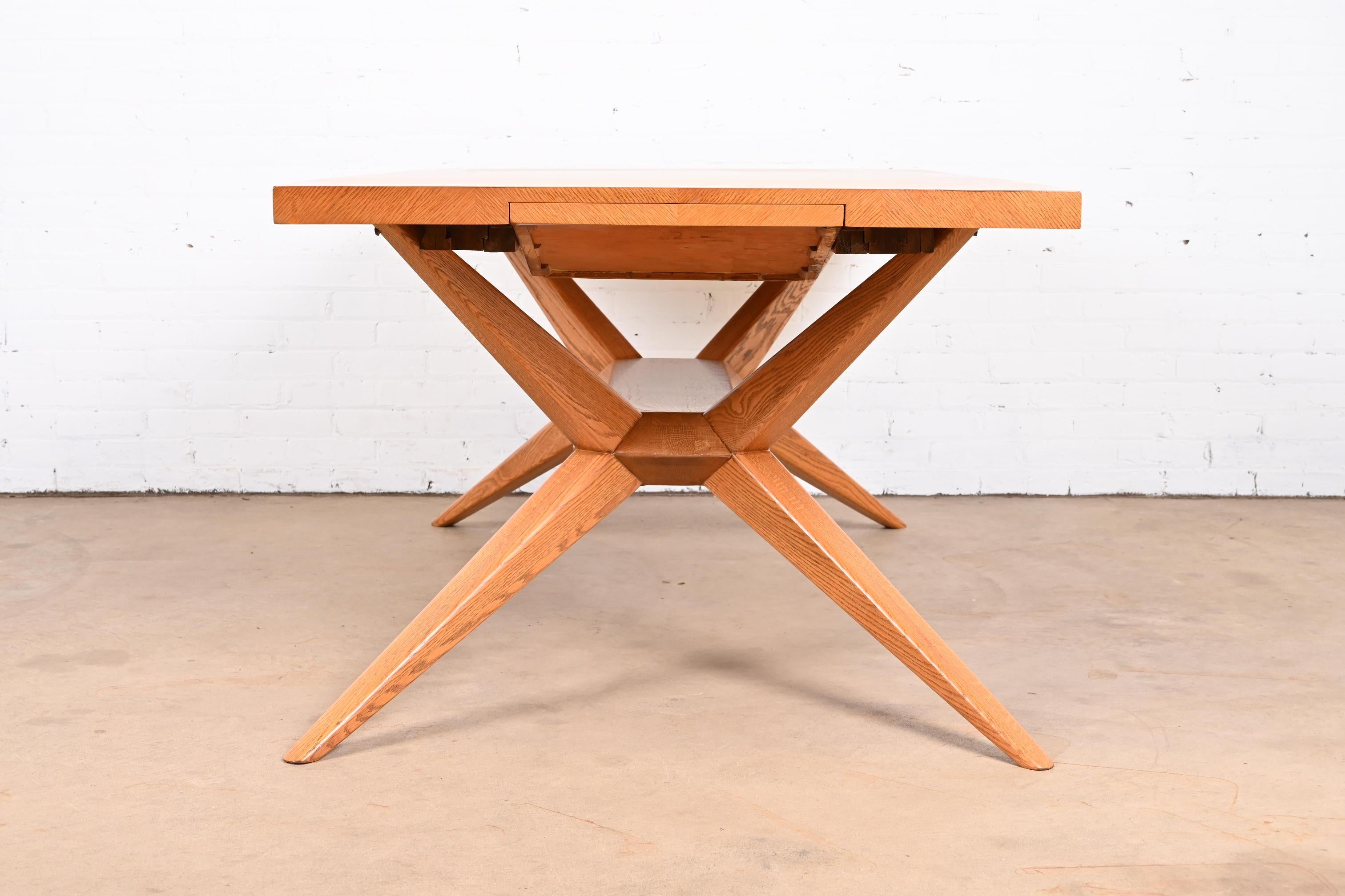 Harold Schwartz for Romweber Oak Spider Leg Dining Table, Newly Refinished For Sale 12