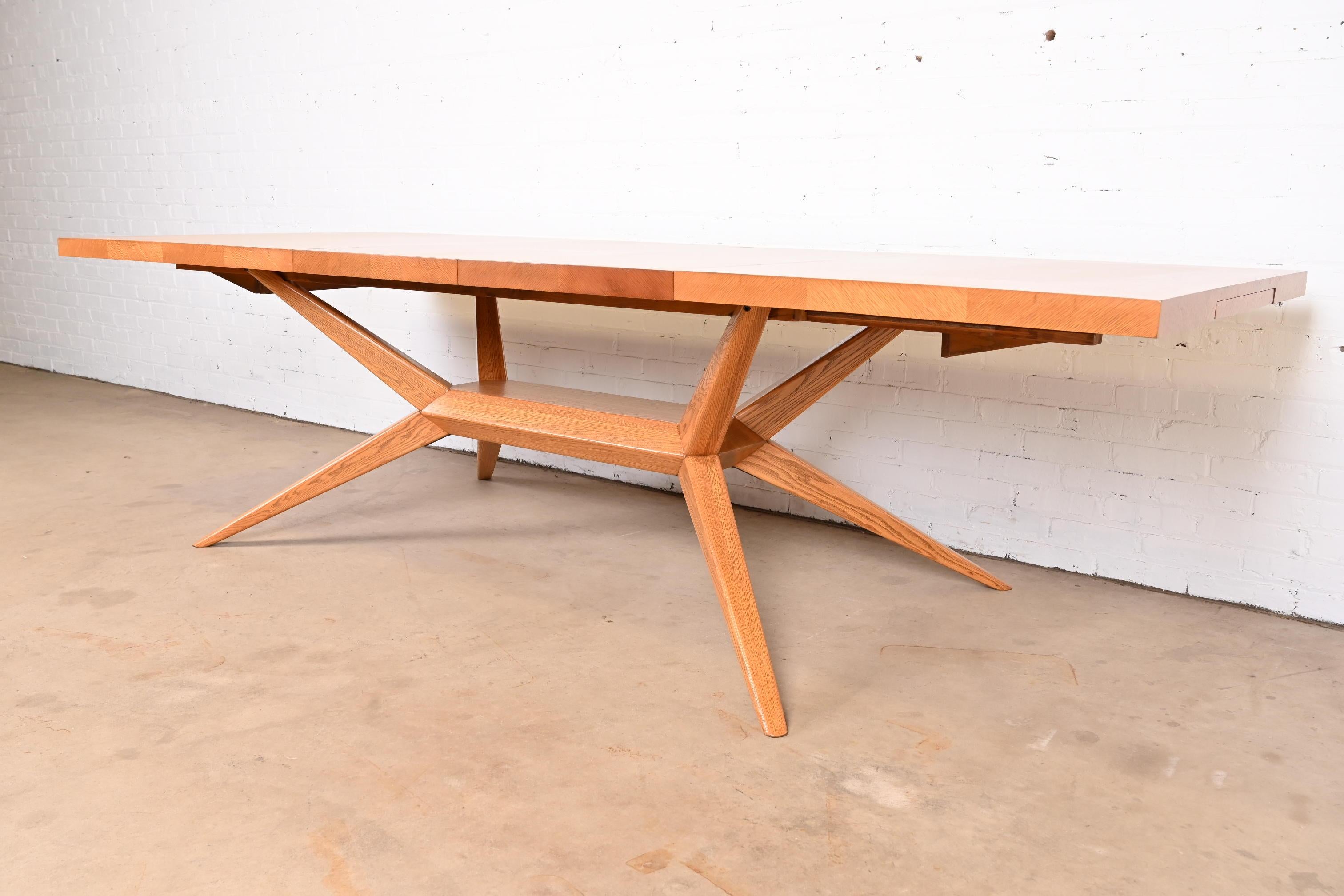 Mid-Century Modern Harold Schwartz for Romweber Oak Spider Leg Dining Table, Newly Refinished For Sale