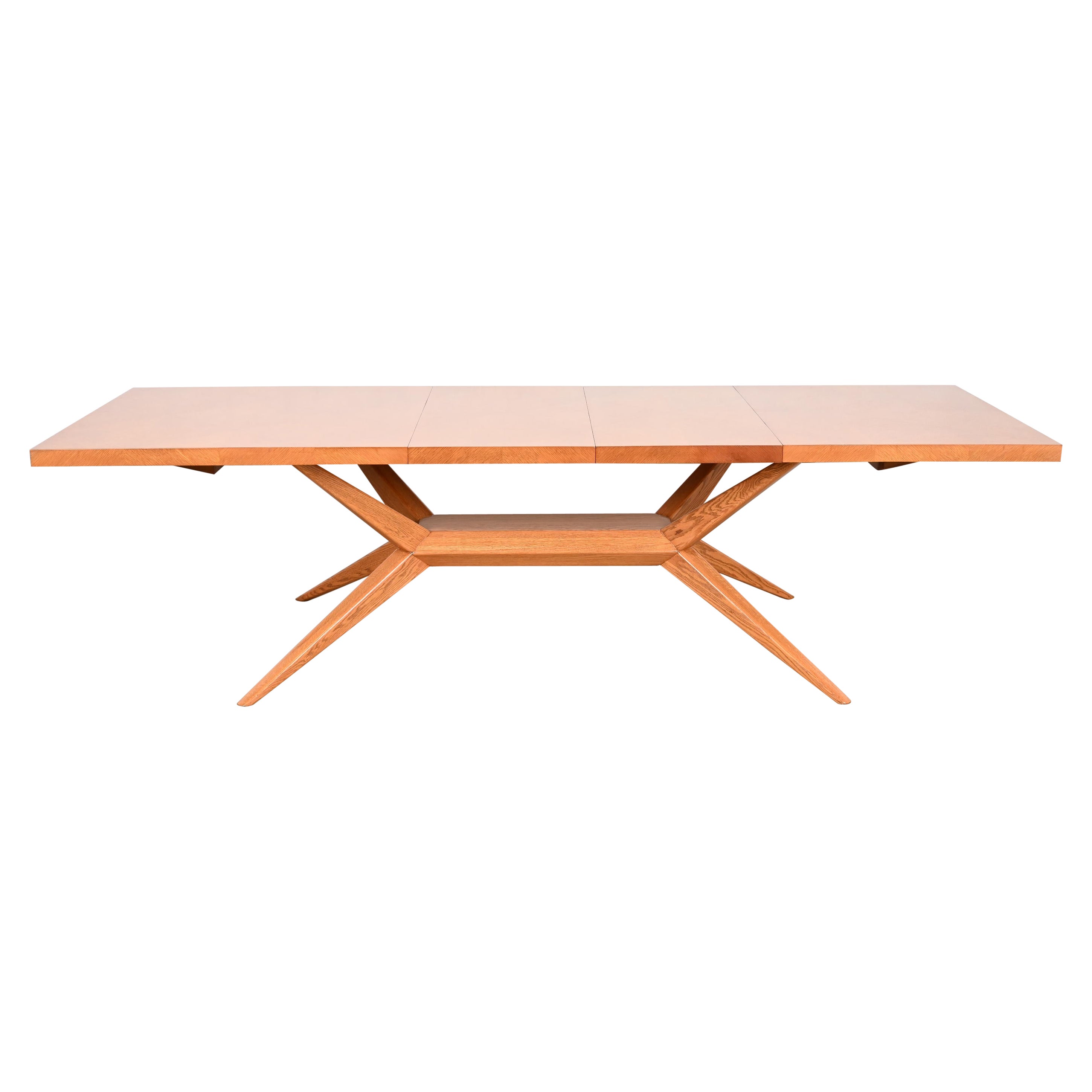 Table de salle à manger en chêne à pieds araignées Harold Schwartz pour Romweber, récemment restaurée en vente