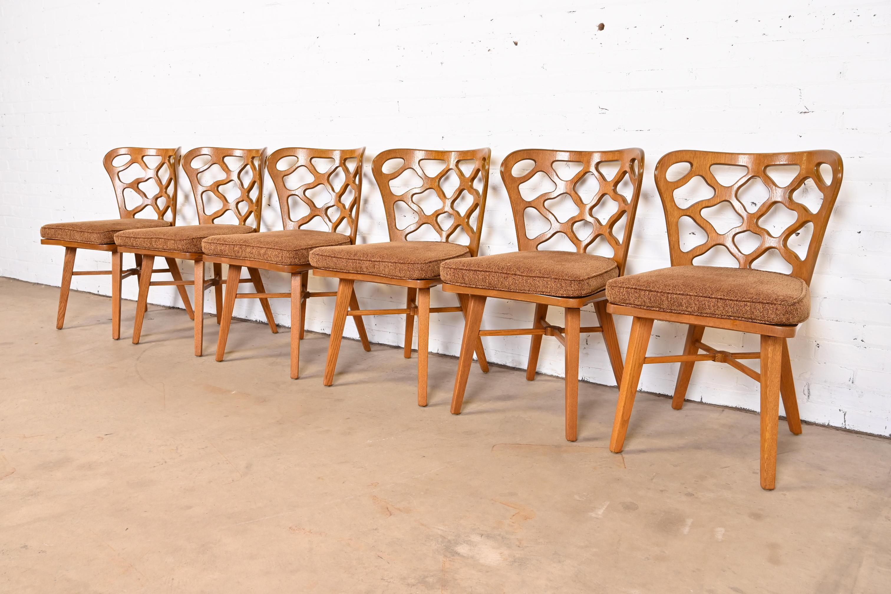 Mid-Century Modern Harold Schwartz for Romweber Sculpted Oak Dining Chairs, Set of Six
